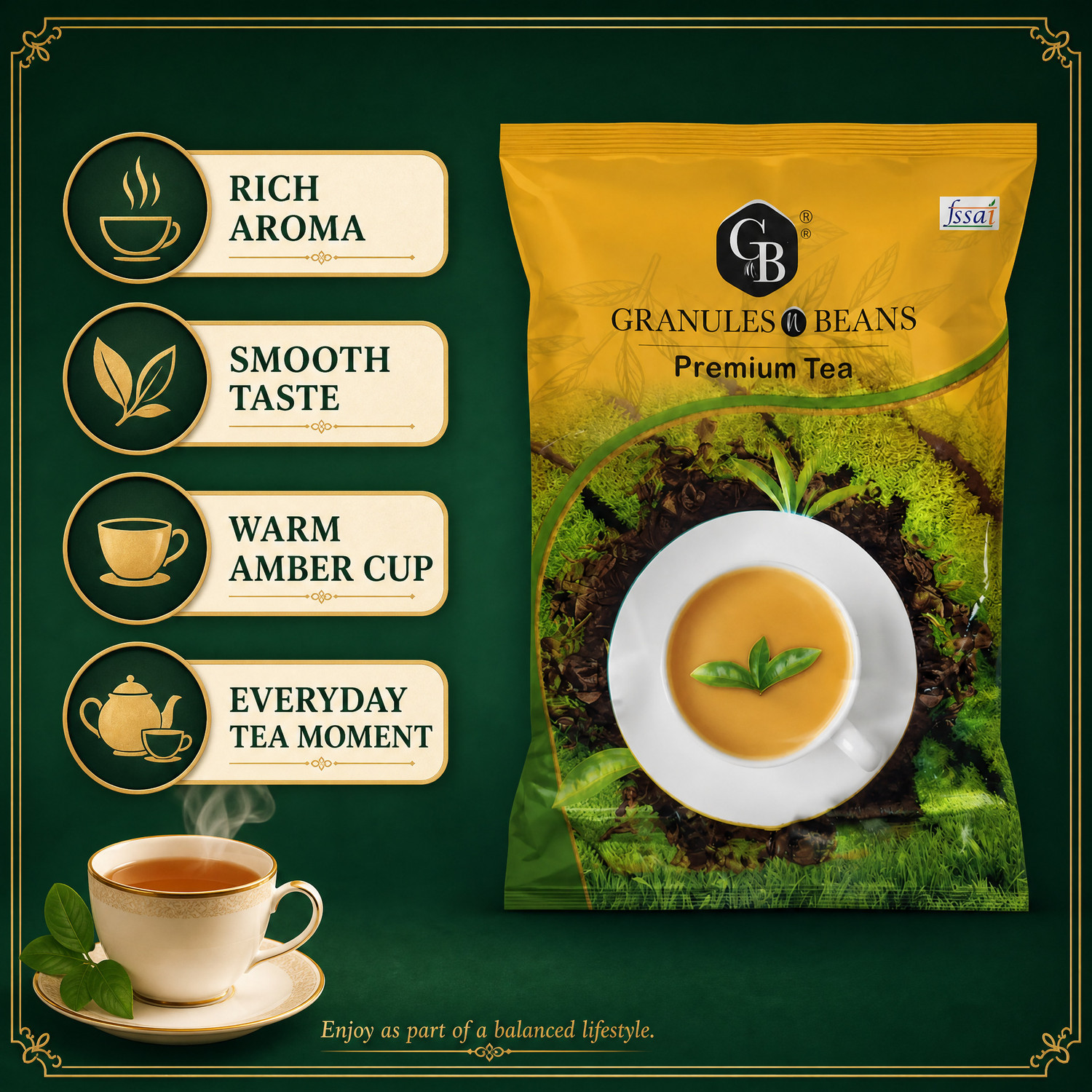 Image of Granules N Beans Pramium Dust Tea Strong Bold and Rich flavour perfect morning tea 500 Gram Black Tea Pouch