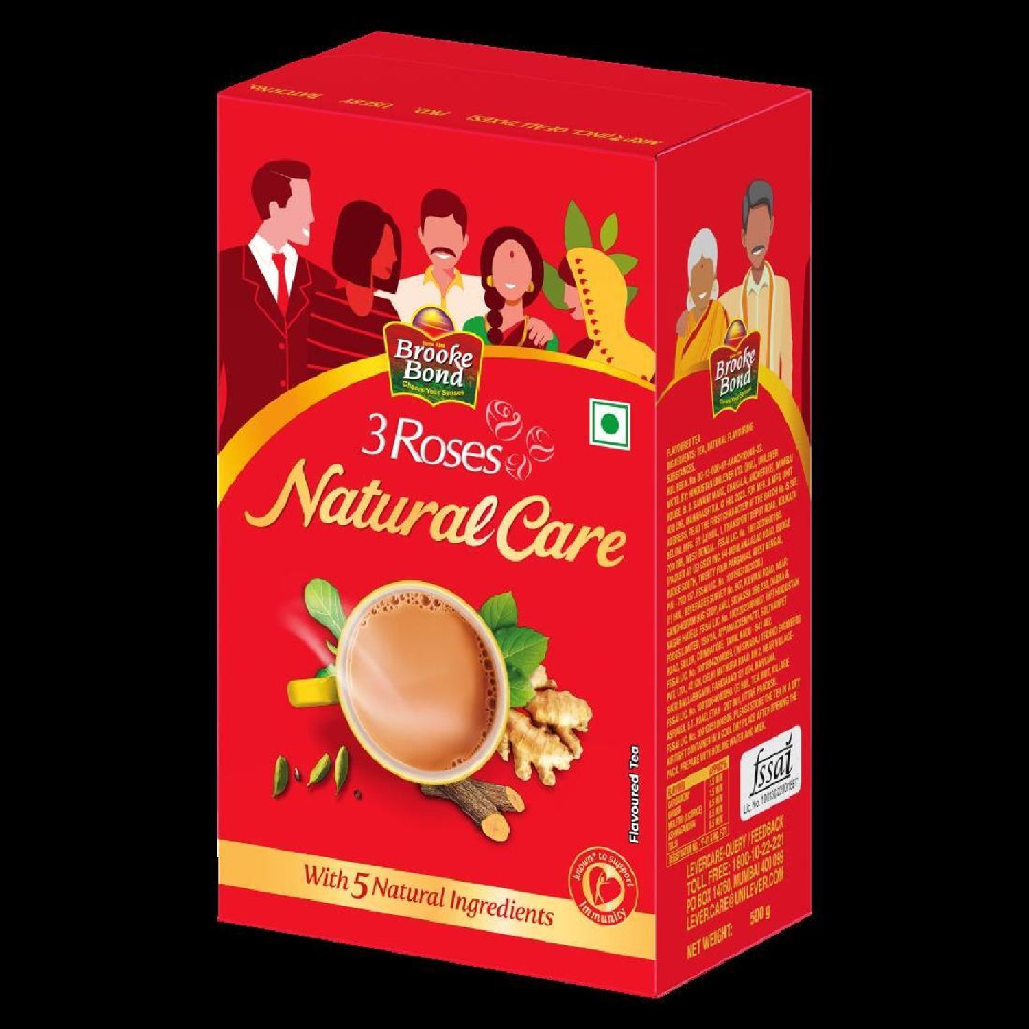 Image of 3 Roses Natural Care Ginger, Cardamom, Tulsi, Ashwagandha, Liquorice Tea Box