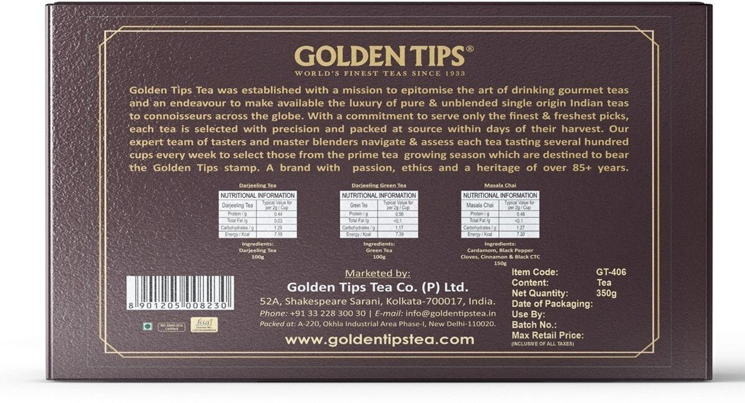 Image of Golden Tips Darjeeling Tea, Darjeeling Green Tea and Masala Chai Spices Tea Festive Gift Box
