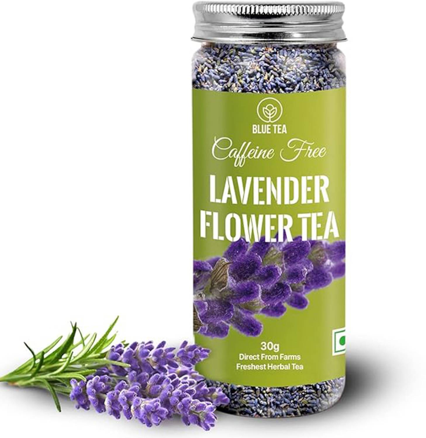 BLUE TEA Lavender Flower Tea from Farms of Kashmir- 30g | Sun Dried Flowers | Lavender Herbal Tea Plastic Bottle