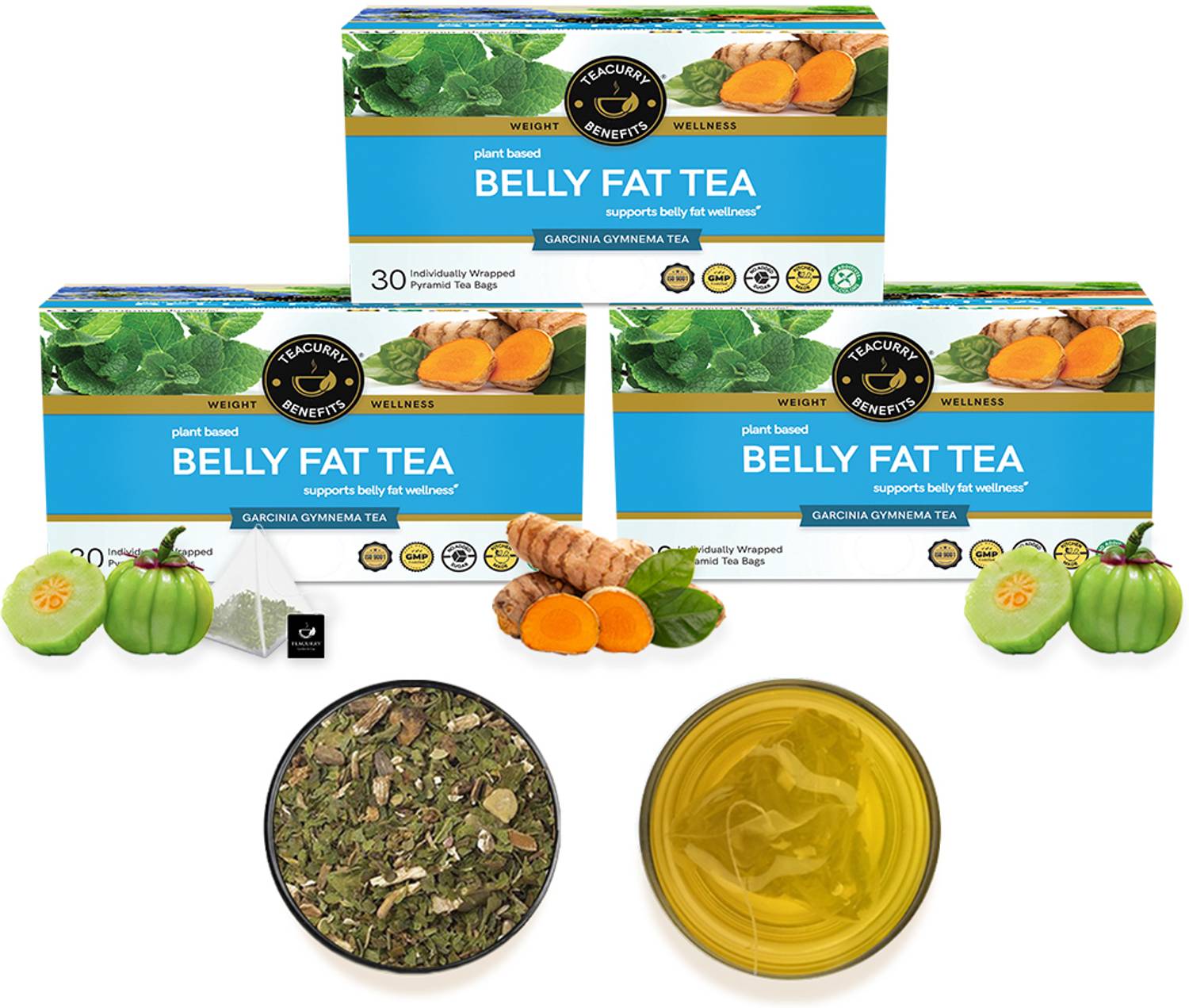 TEACURRY Belly Fat Tea (3 Months Pack, 90 Tea Bags) - Helps with Belly Fat, Water Weight Herbal Tea Bags Pouch