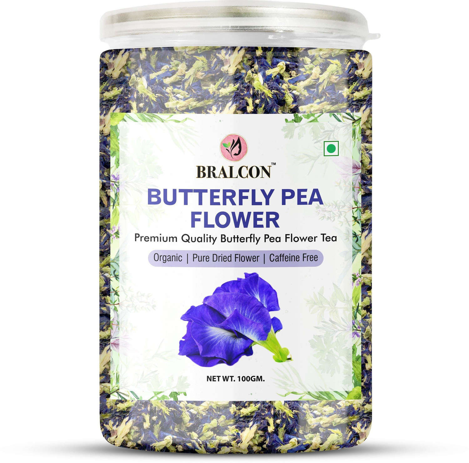 Image of BRALCON Organic Butterfly Pea Flower Tea, Lemongrass Tea Combo Pack 100g Each| Herbal Tea Plastic Bottle