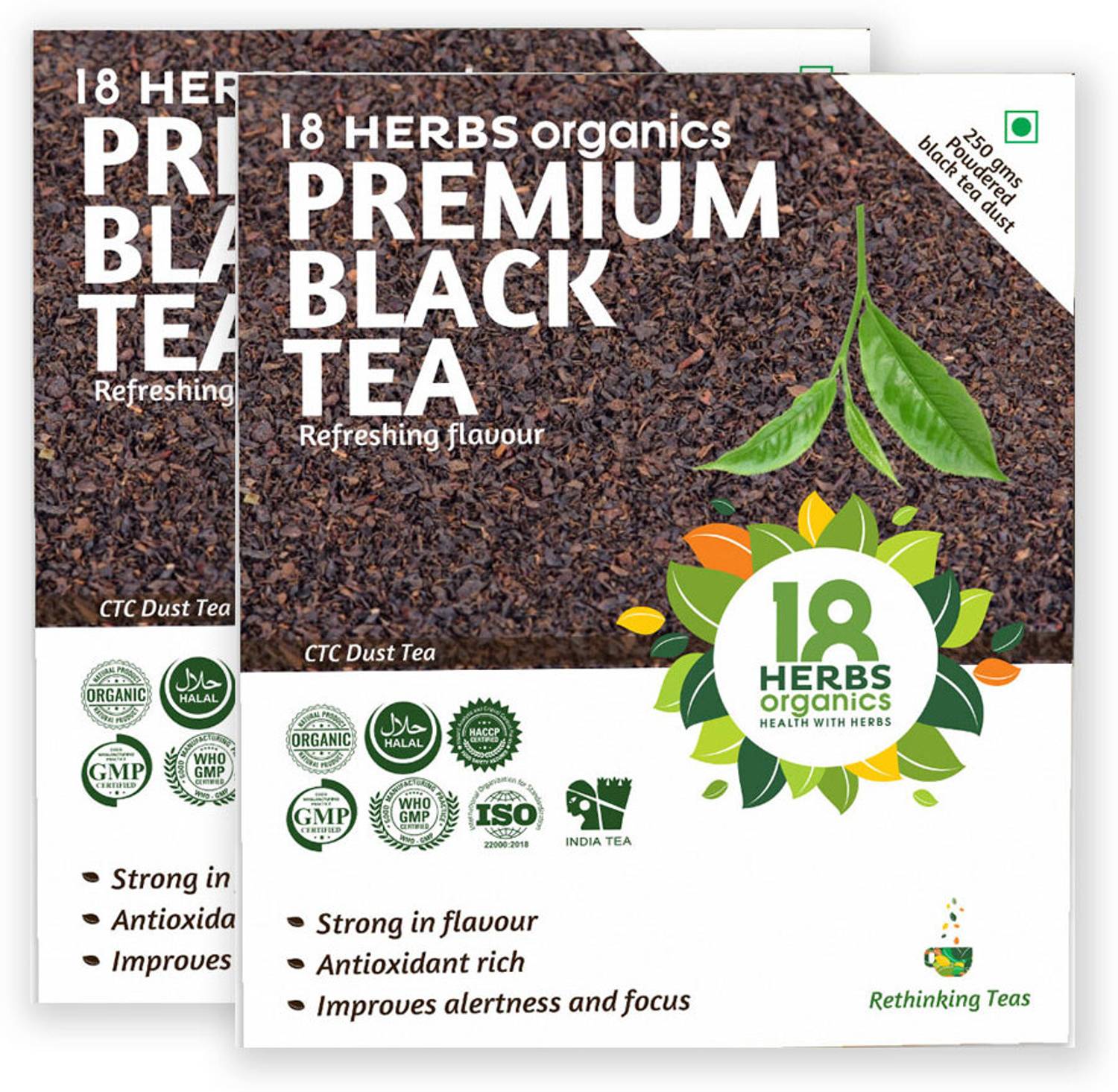 18 Herbs Organics Premium Refreshing Black Tea Powdered - 250grams - Antioxidant | Black Tea Box