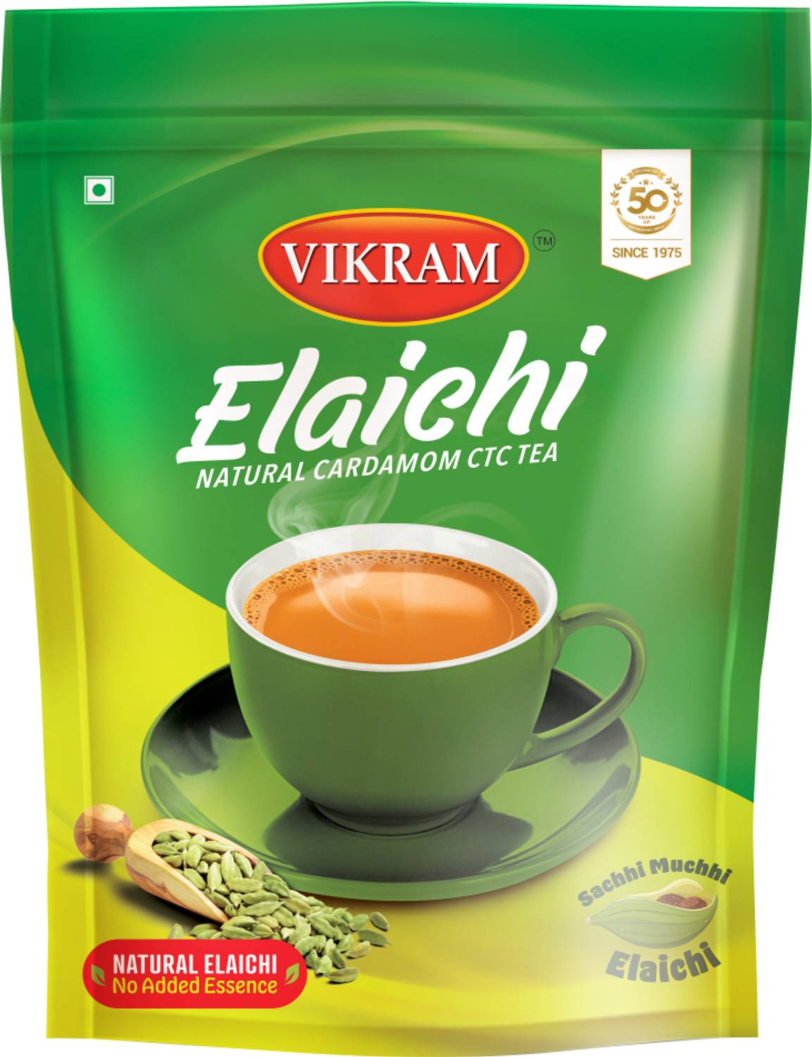 Vikram Elaichi Tea Blended with 100% Natural Ground 1Kg Cardamom Tea Pouch