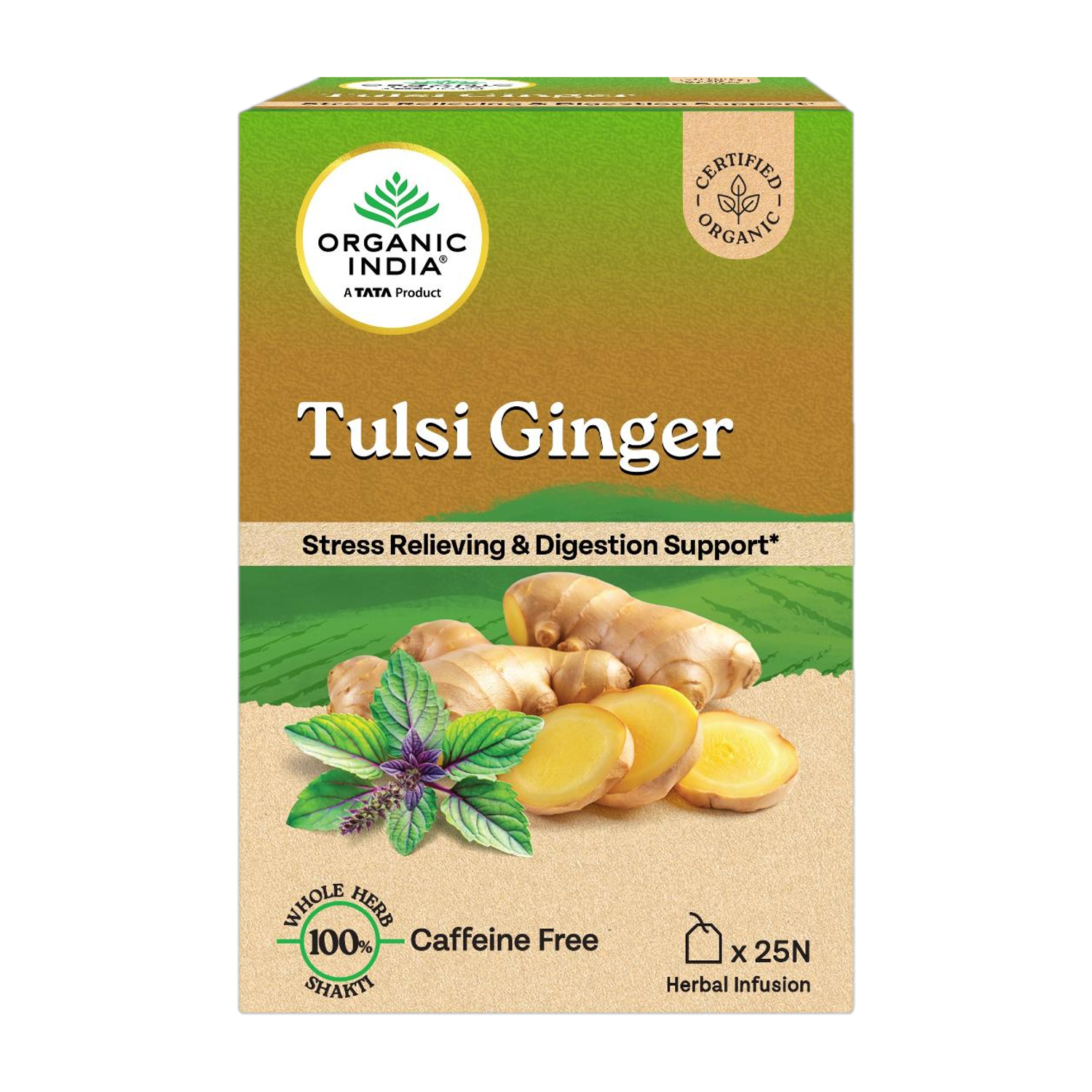 Image of ORGANIC INDIA Ginger, Tulsi Tea Bags Box