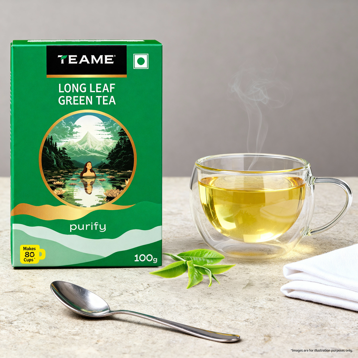 Image of TE-A-ME Long Leaf Green Tea 100 Gram Green Tea Box