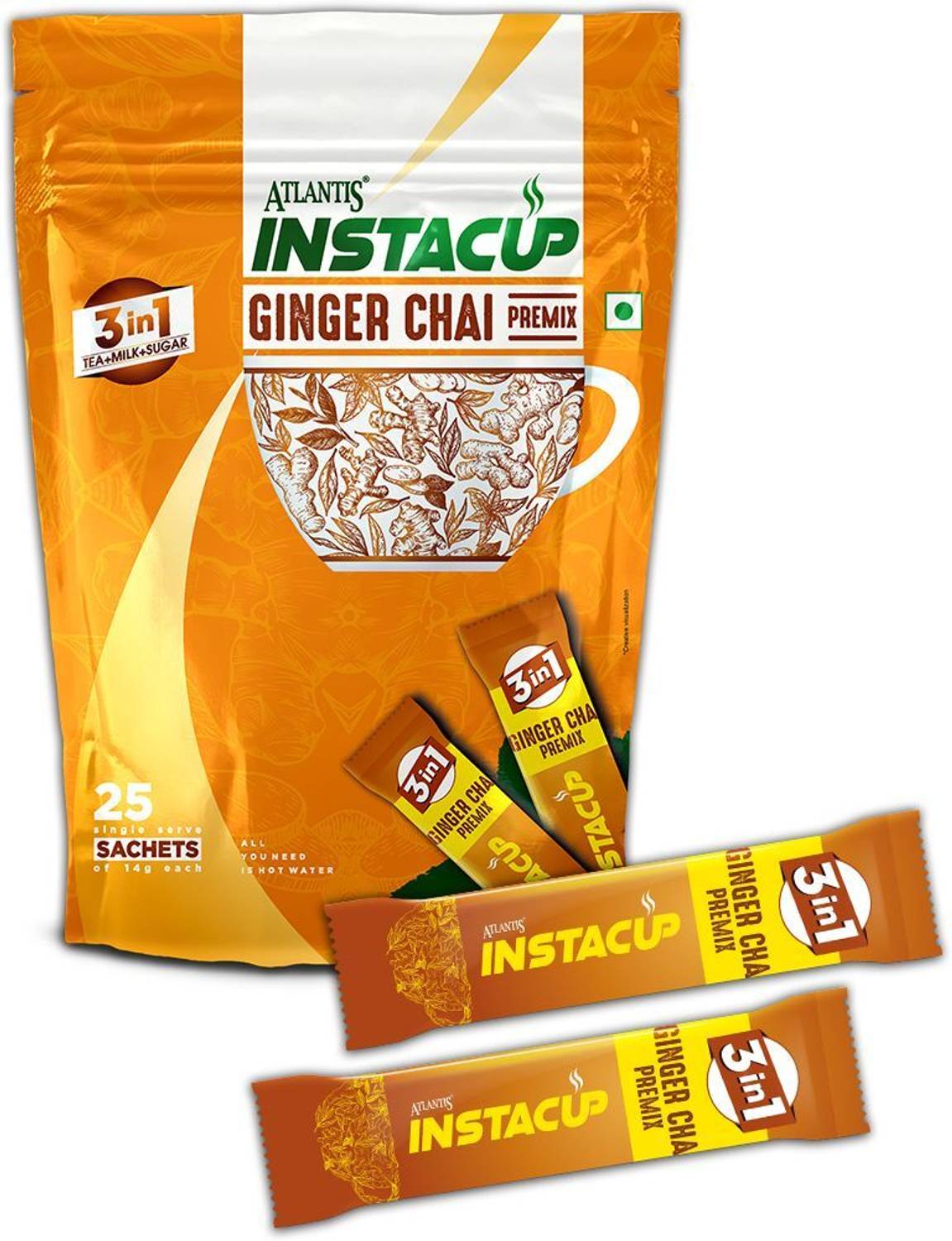 ATLANTIS Instacup Ginger Tea Premix Sachets, Instant Tea Sachets Ginger Instant Tea Pouch