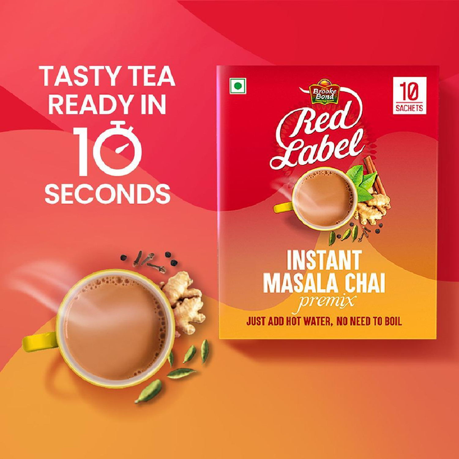 Image of Red Label Instant Masala Chai premix - 13g*10 sachets Masala Tea Box