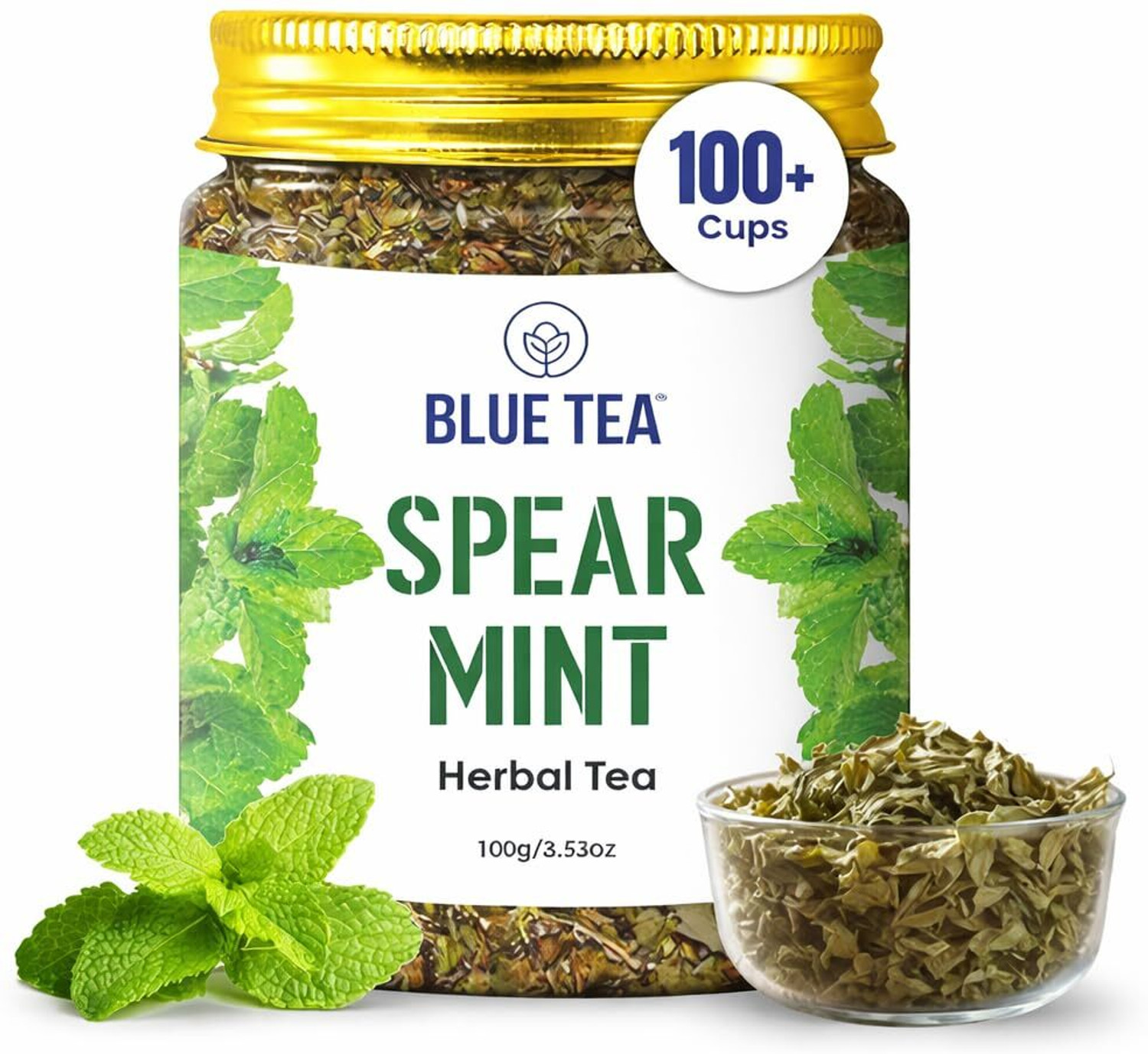 Image of BLUE TEA Spearmint Leaves-Tea, Supports Hormone, Pcos Relief & Weight Loss, Caffeine Free Herbs Herbal Tea Plastic Bottle