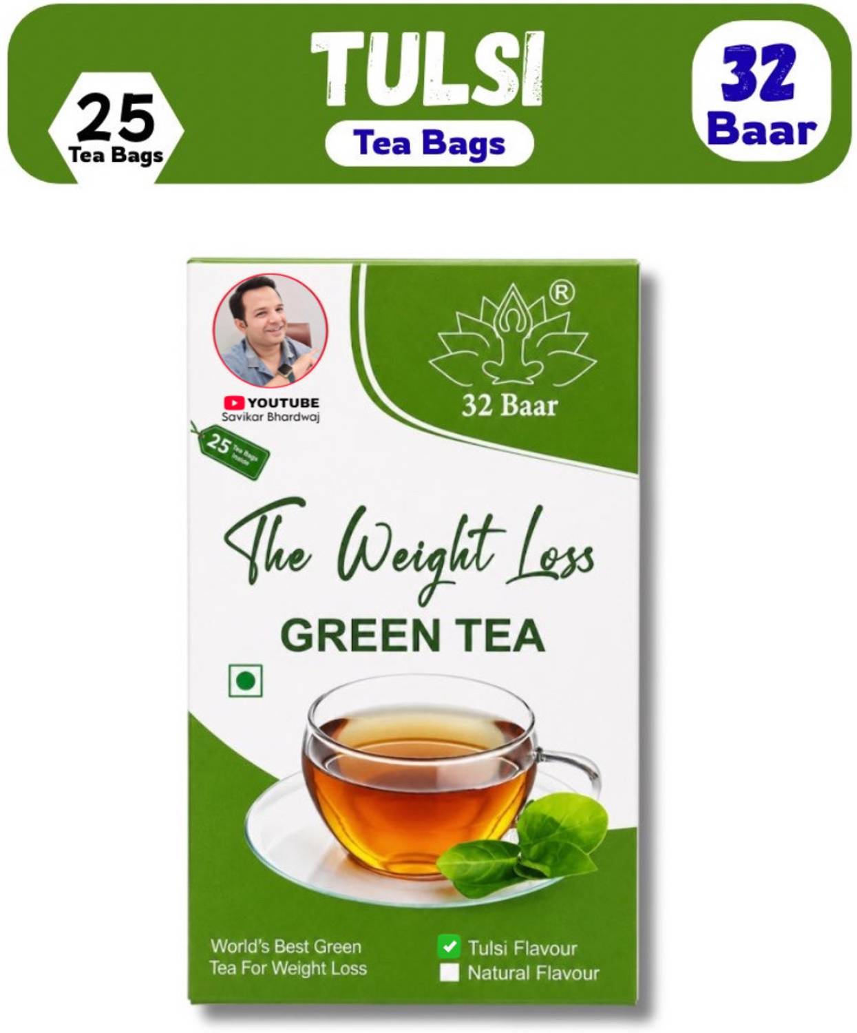 32 Baar TULSI TEA BAGS(25 tea bags) Tulsi Green Tea Bags Box
