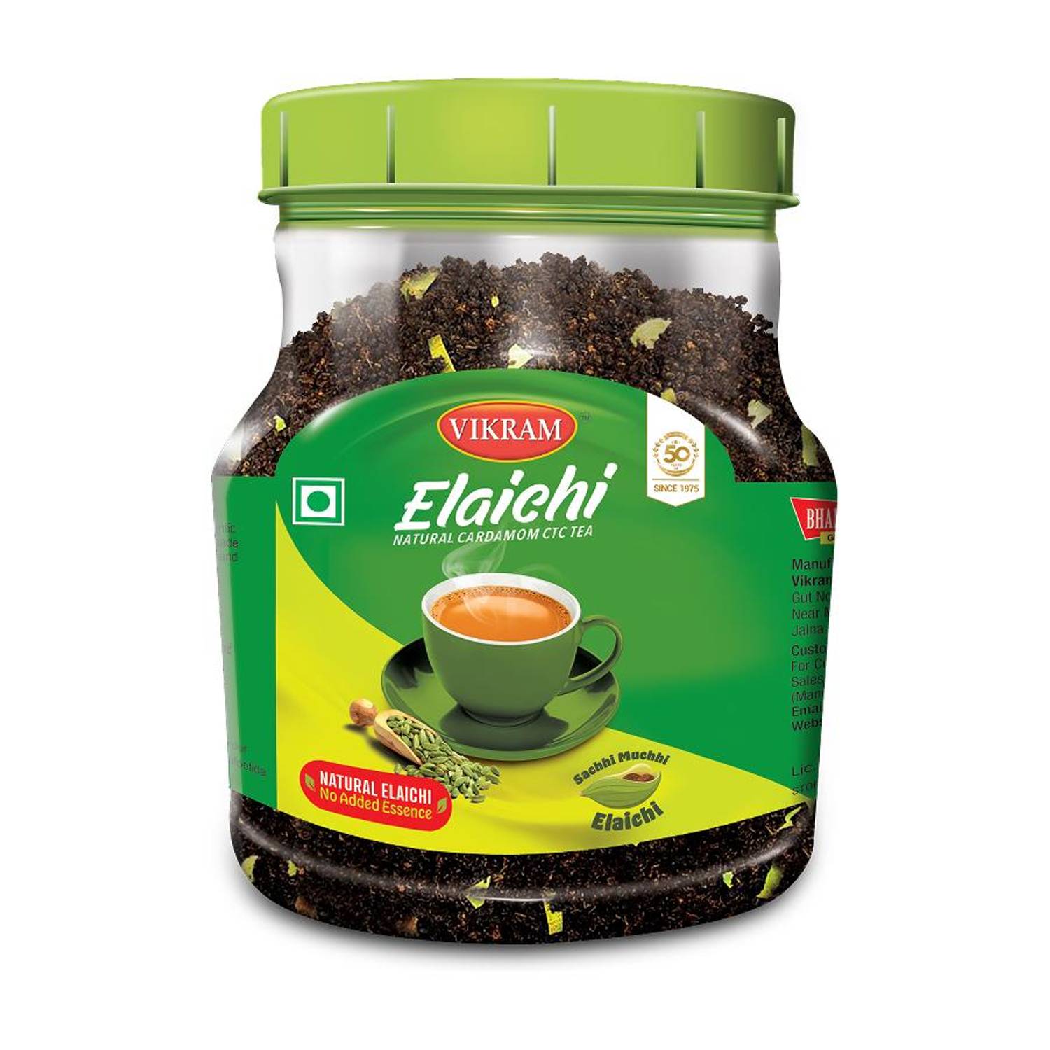 Vikram Elaichi CTC Tea Blended with 100% Natural Ground 500g Cardamom Tea Plastic Bottle