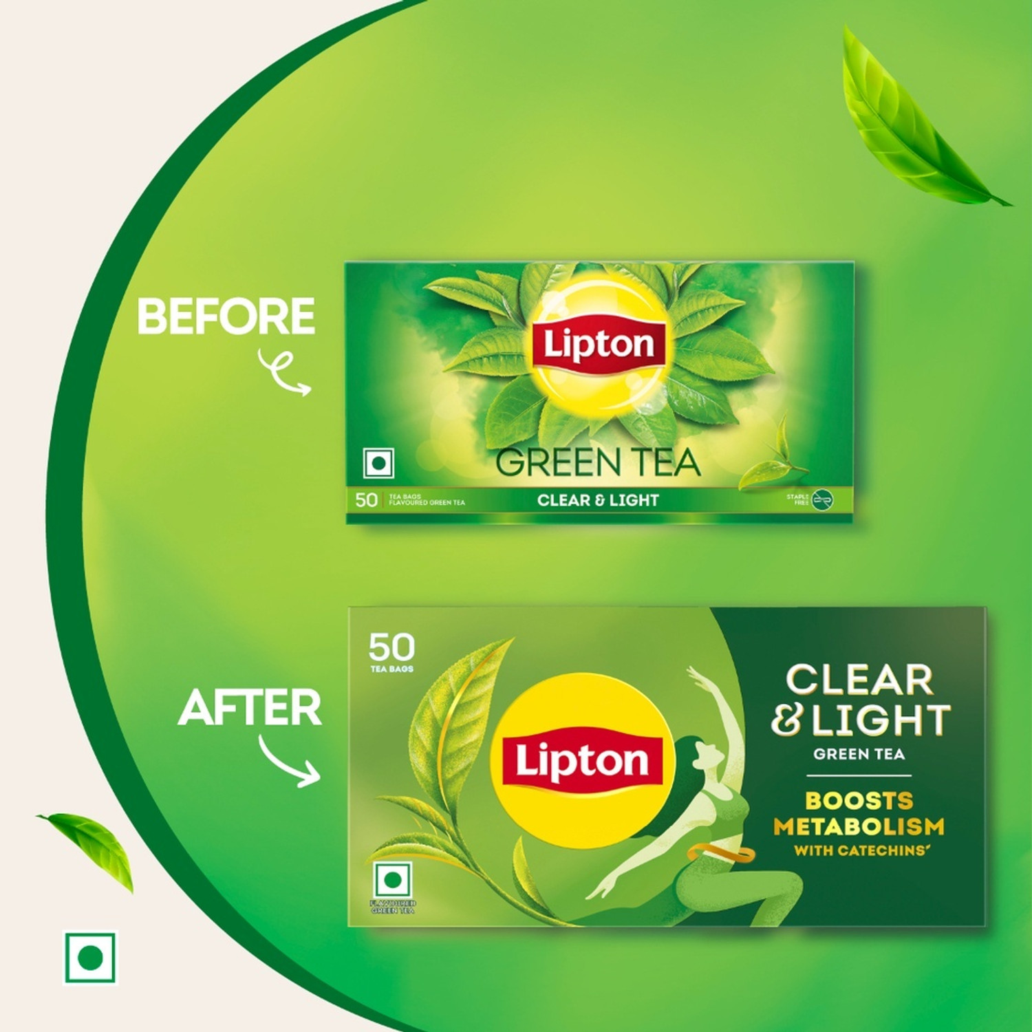 Lipton Clear & Light Green Tea Bags 50 pcs Green Tea Bags Box (65 g ...