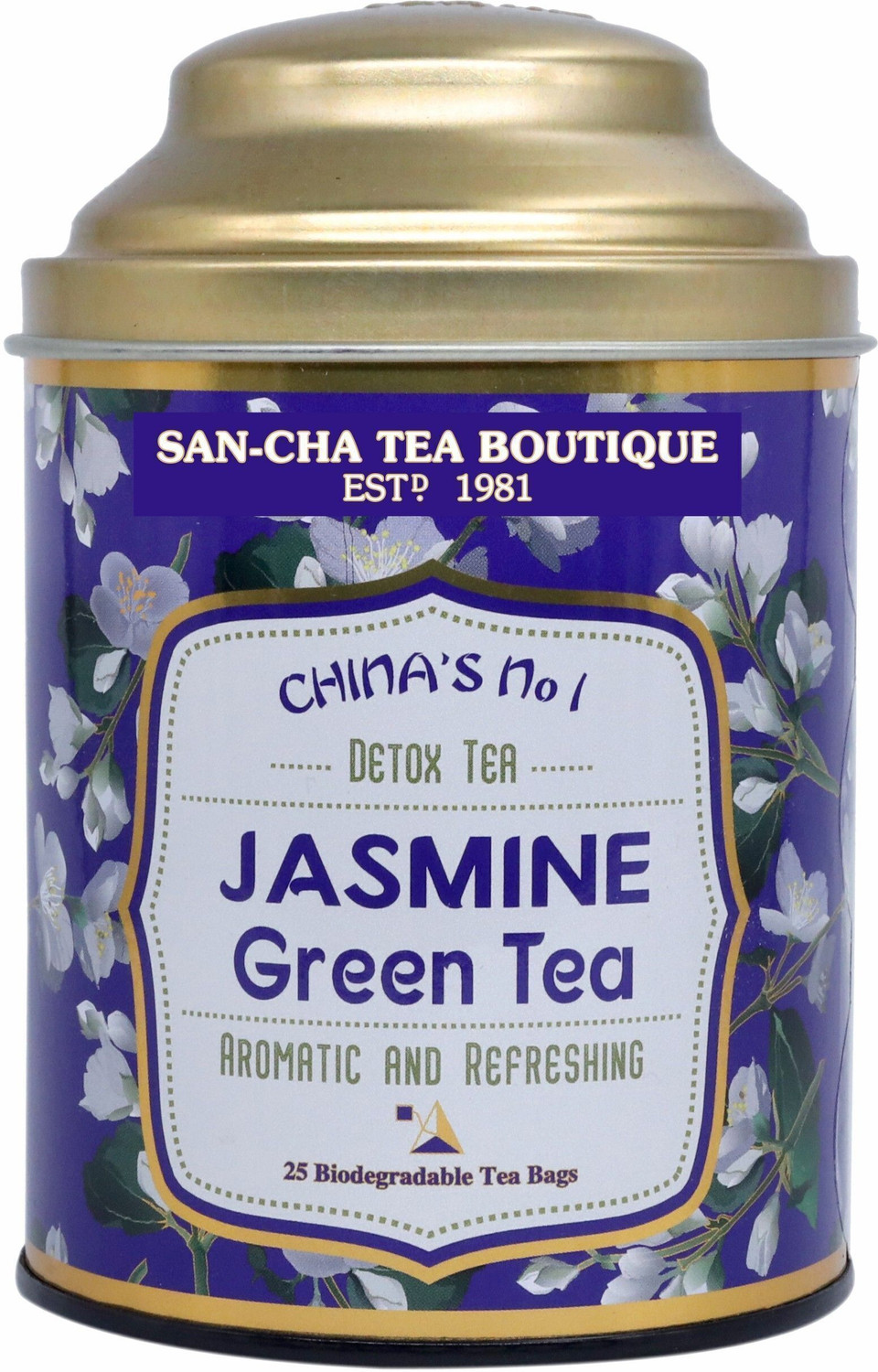 Image of SANCHA Jasmine Green Tea|25 Pyramid Tea Bags+Free Tea Samples|Digestive Tea|Daily Detox Jasmine Green Tea Tin