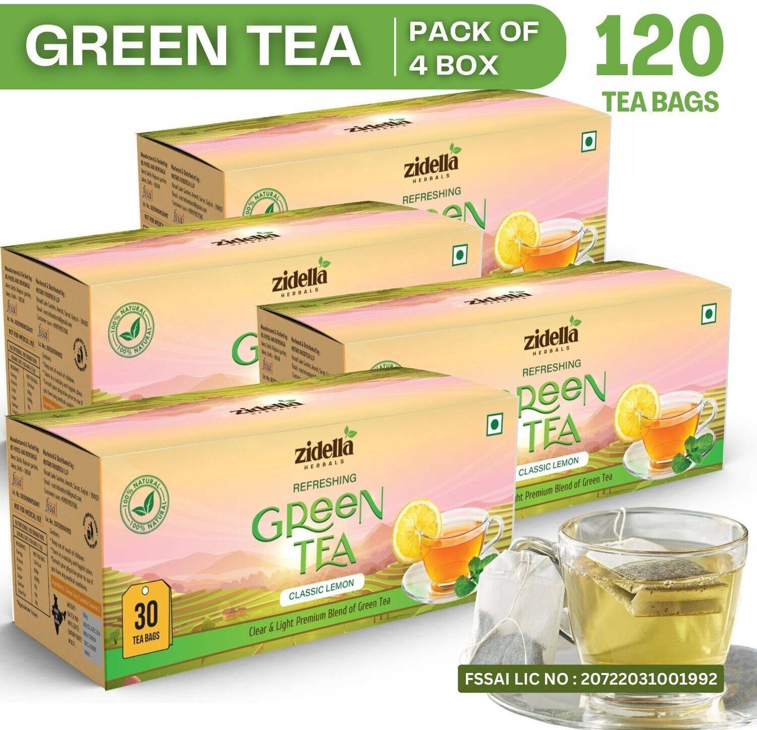 Zidella Herbals Weight Loss Green Tea | Immunity Booster, Riched In Vitamin C|Detox Slimming Tea Lemon Green Tea Bags Box