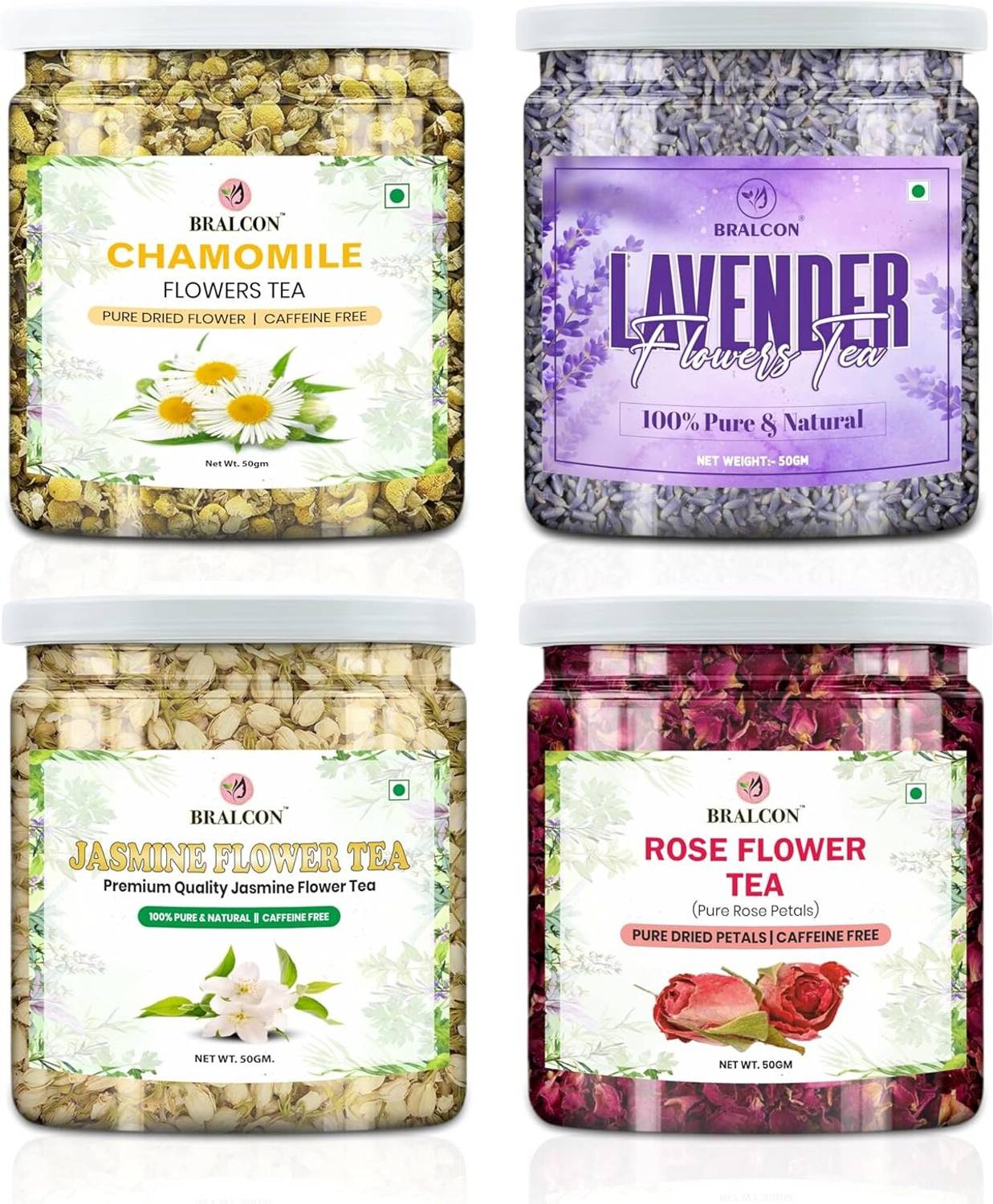 BRALCON Chamomile, Lavender, Jasmine, & Rose Combo Herbal Tea Mason Jar