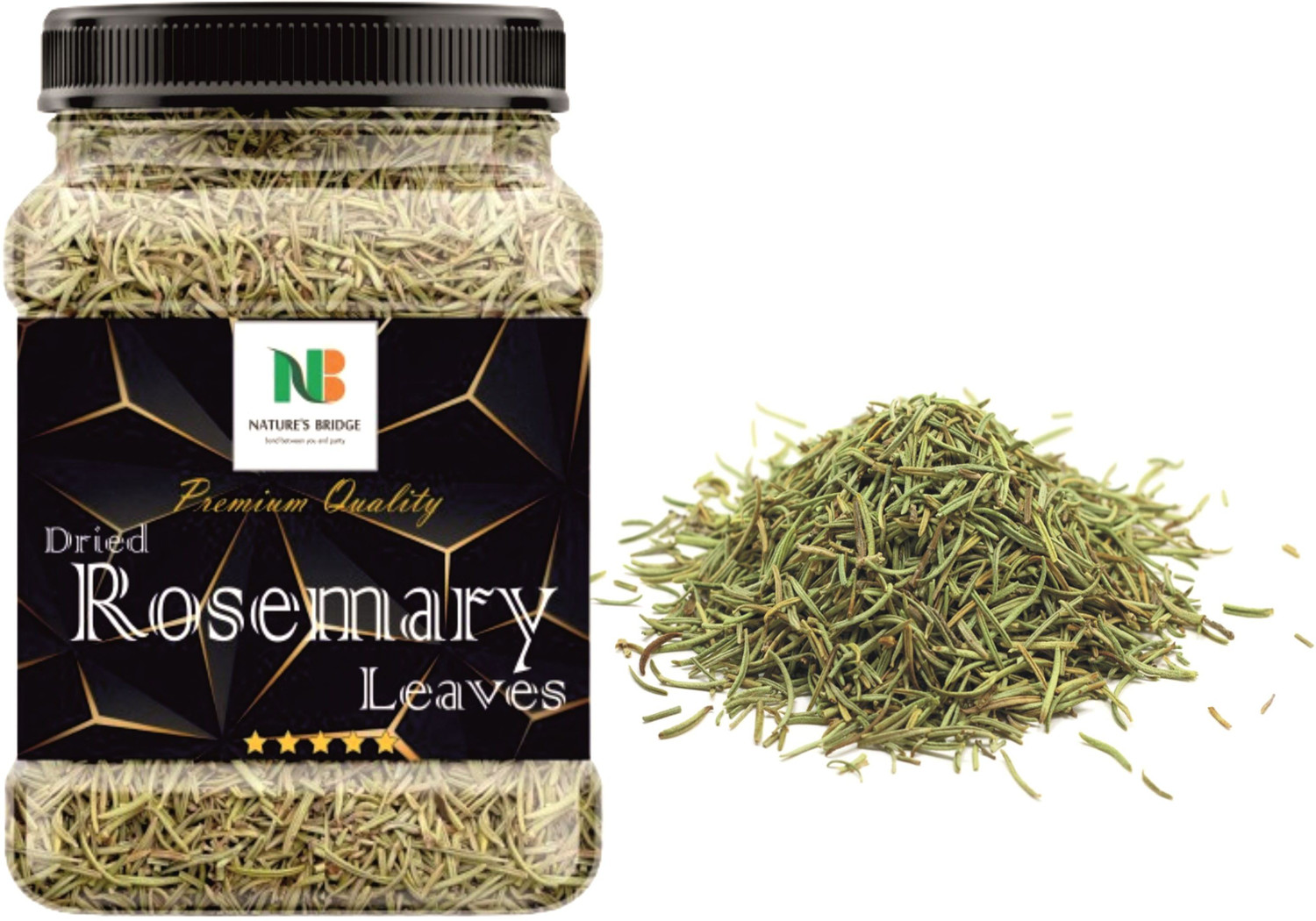 Image of Nature's Bridge Rosemary Dried Leaves | Dry Rosemary - For Hair Growth & Rosemary Tea 50 Gm Jar Unflavoured Herbal Infusion Tea Plastic Bottle