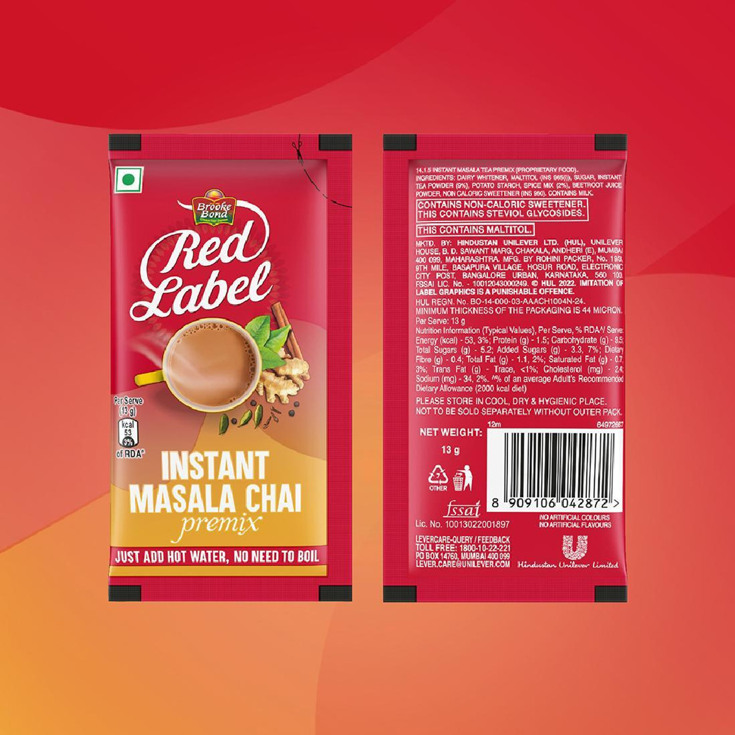 Image of Red Label Instant Masala Chai premix - 13g*10 sachets Masala Tea Box