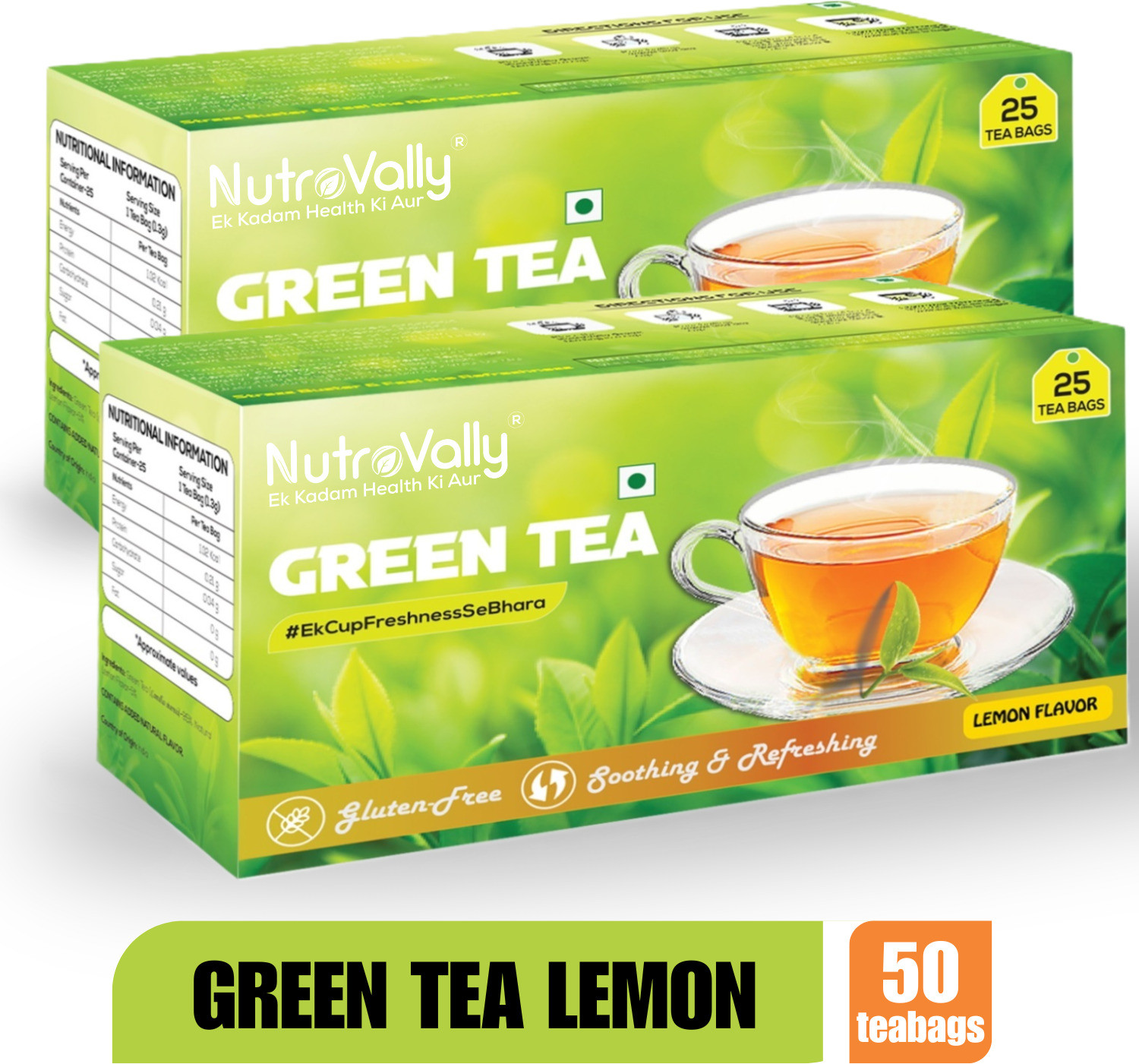 Image of NutroVally Premium Green Tea with Lemon | Weight Loss, Immunity Booster Rich Tea Leaves | Lemon Green Tea Bags Box