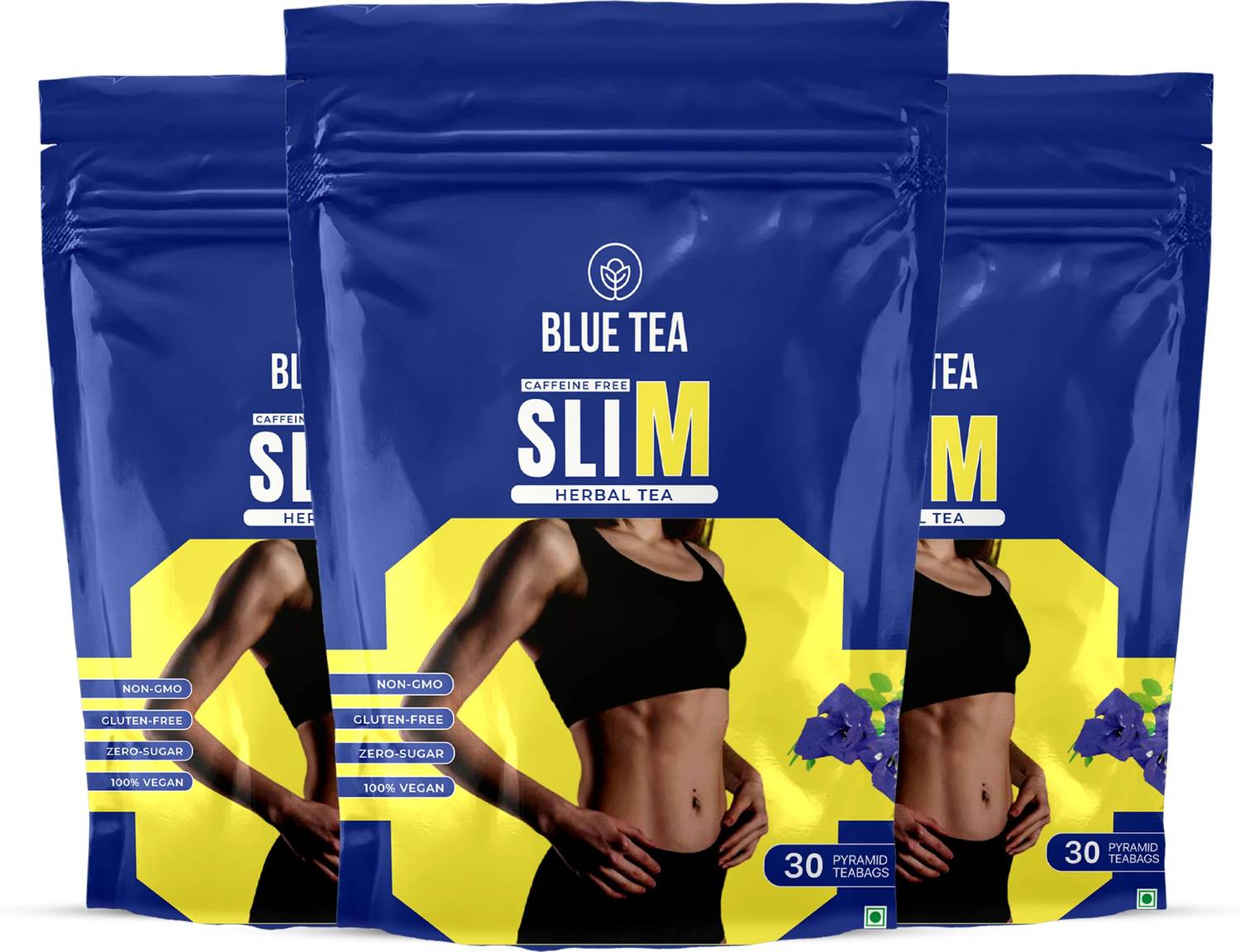 BLUE TEA Slimming Tea for Weight Loss, Reduces Belly Fat, Caffeine Free & Sugar Free Herbal Tea Bags Pouch