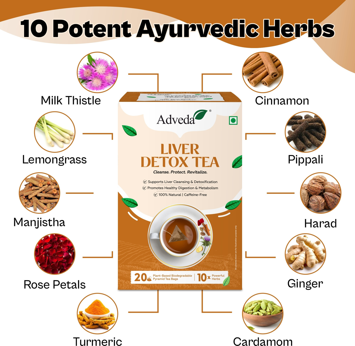 Image of Adveda Liver Detox Herbal Tea- 20 Tea Bags | Daily Liver Cleanse & Toxin Flush Tea Herbal Tea Box