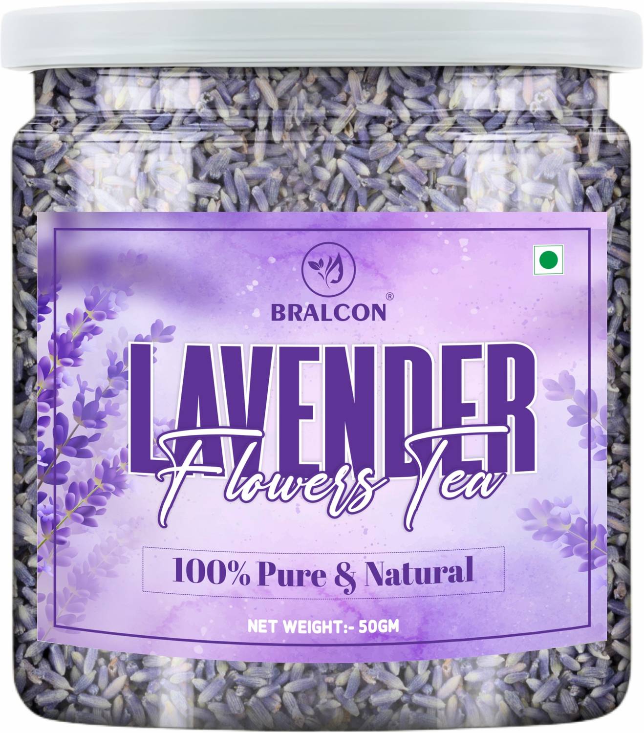 BRALCON Premium Lavender Flower Herbal Tea - 50g | 100% Natural & Caffeine-Free Unflavoured Herbal Tea Plastic Bottle
