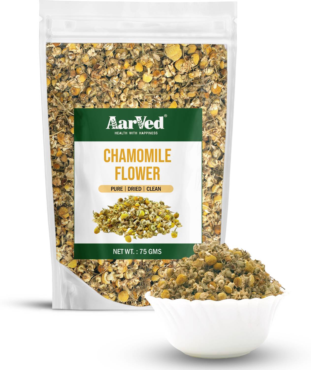 AarVed Pure Whole Dry Chamomile Flower Buds for Better Sleep & Relaxation | Organic Chamomile Herbal Tea Pouch