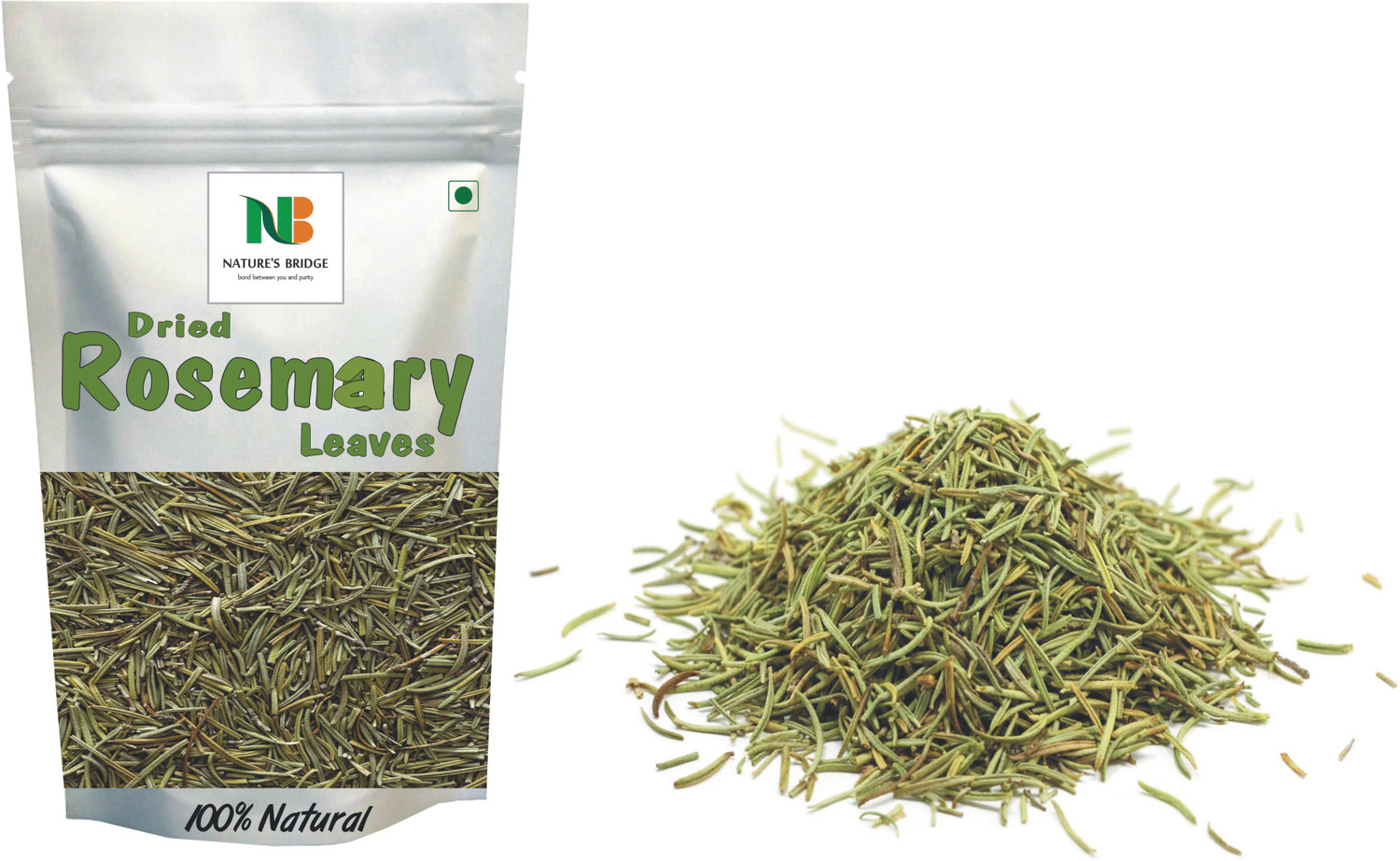 Image of Nature's Bridge Rosemary Dried Leaves | Dry Rosemary - For Hair Growth & Rosemary Tea - 50 Gm Unflavoured Herbal Infusion Tea Pouch