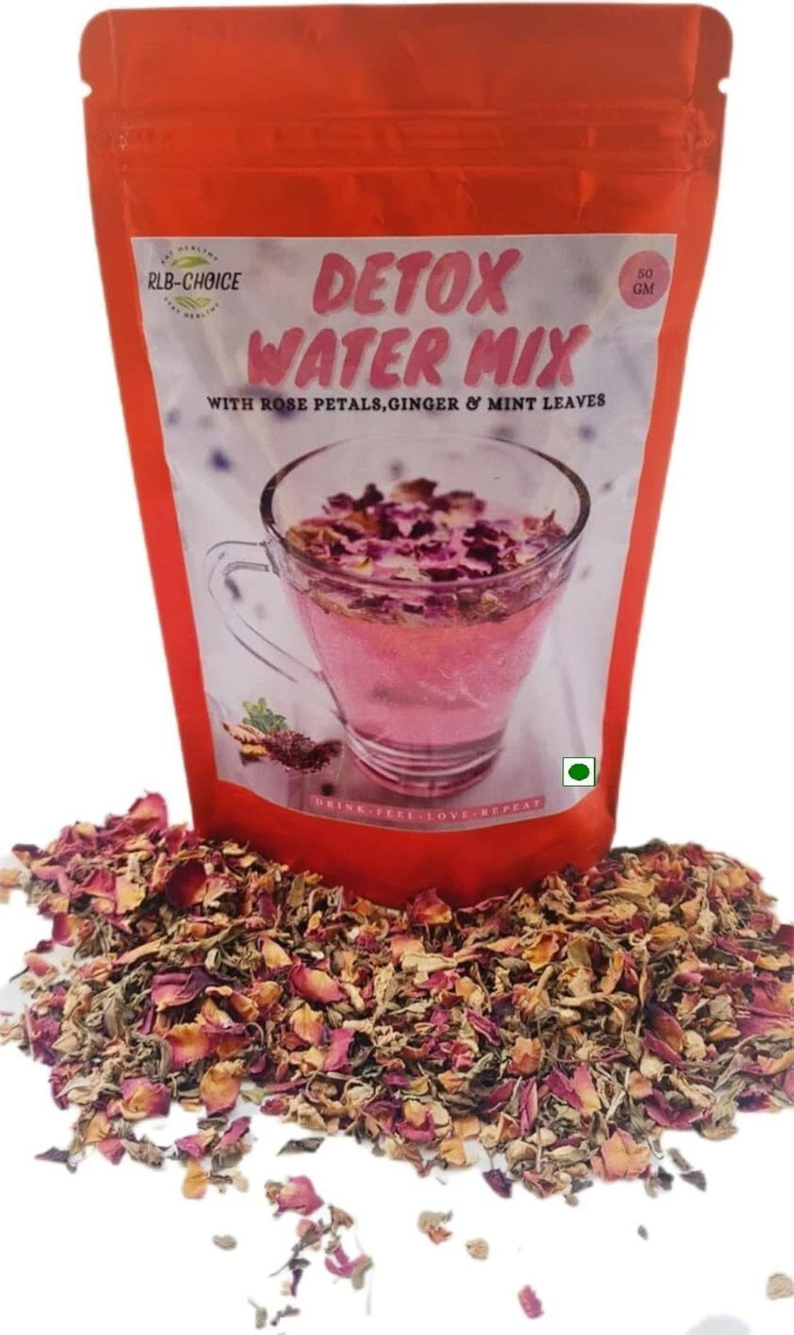 Image of RLB-CHOICE Floral Fusion Detox Water Mix Rose Tea,Skin Glow,Boost Immunity,RemoveToxins Mint, Rose, Ginger Herbal Tea Pouch