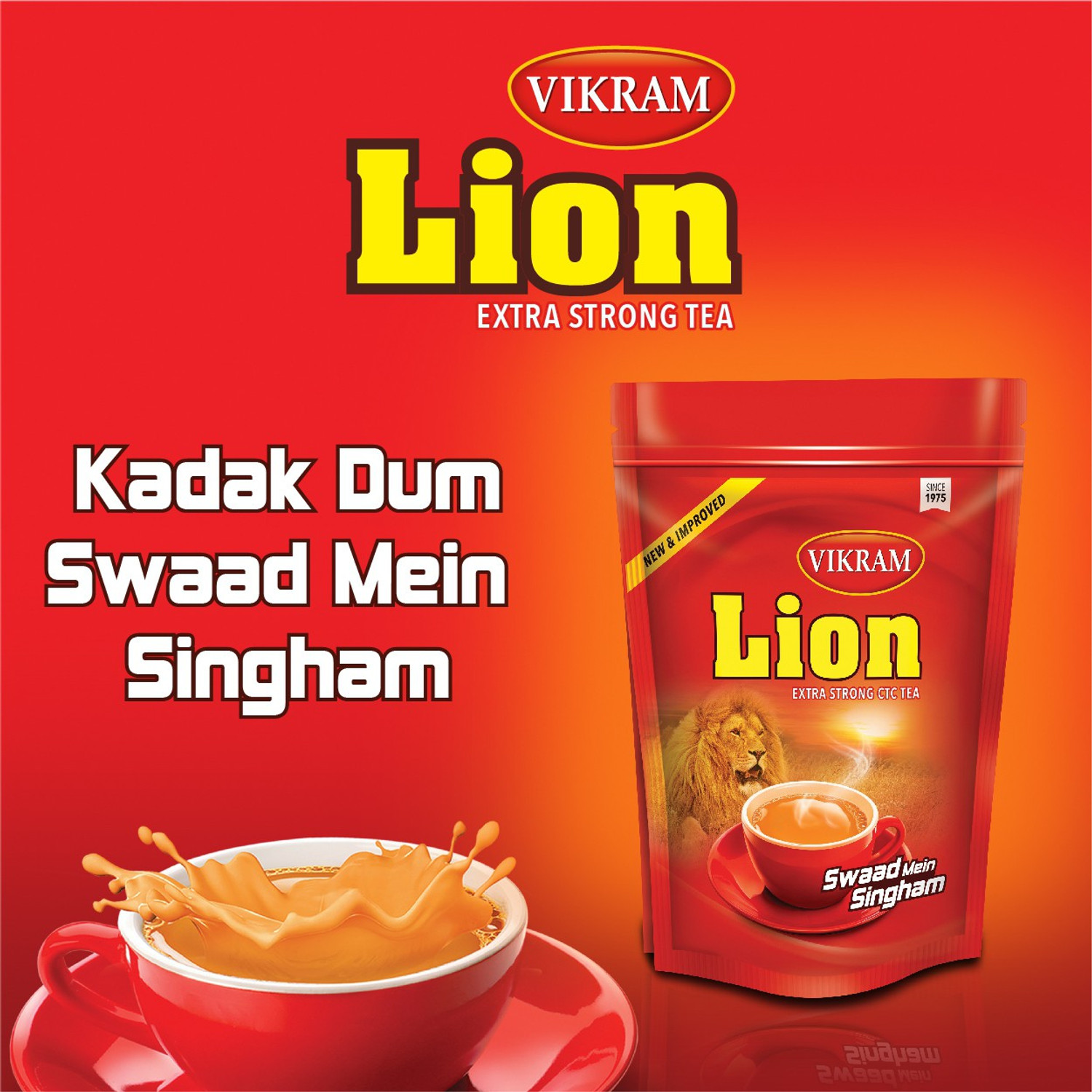 Image of Vikram Lion Tea | Selected Assam Tea Leaves (Solid Dum, Swaad Mein Singham) 1kg Black Tea Pouch