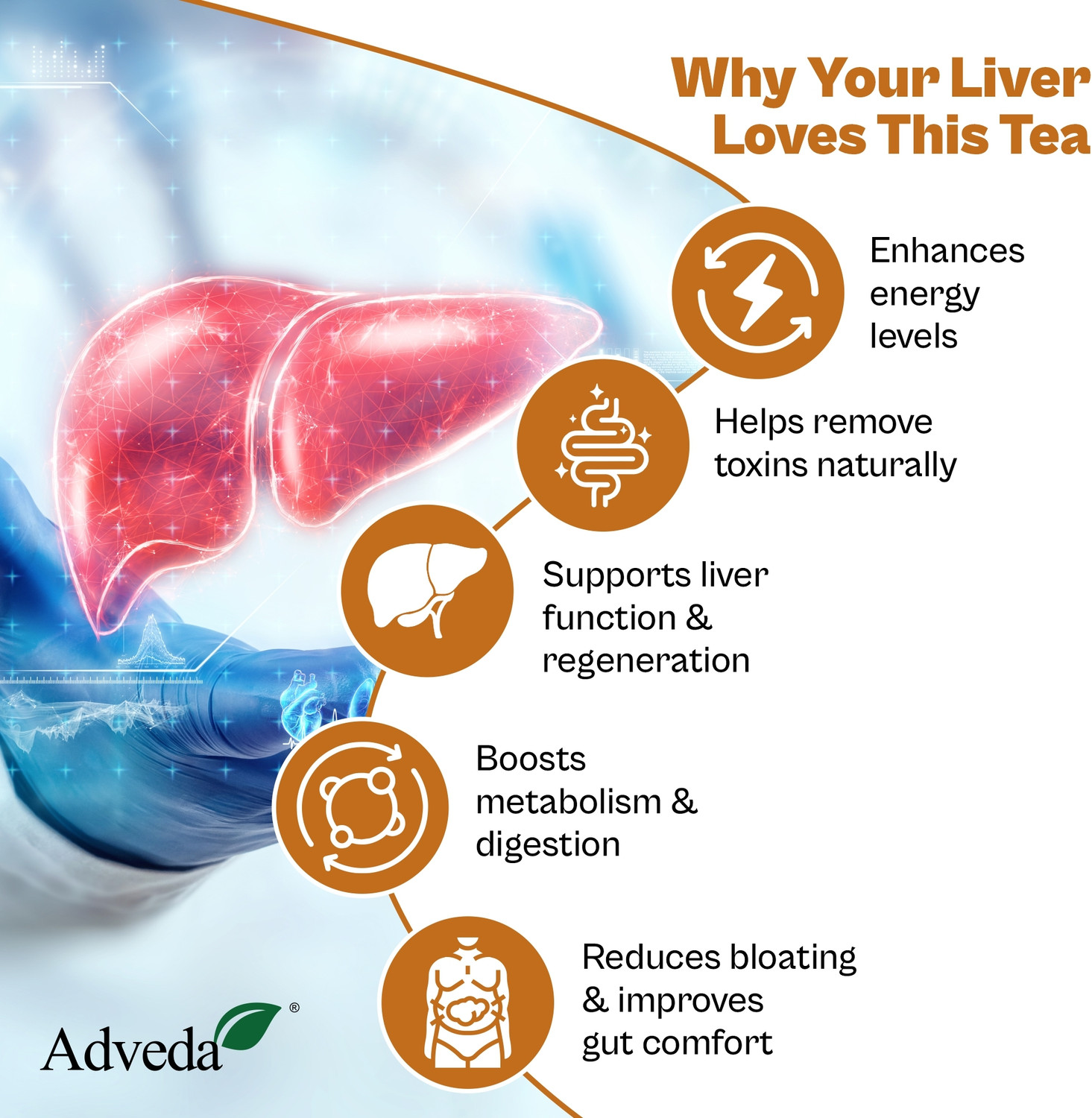 Image of Adveda Liver Detox Herbal Tea- 20 Tea Bags | Daily Liver Cleanse & Toxin Flush Tea Herbal Tea Box