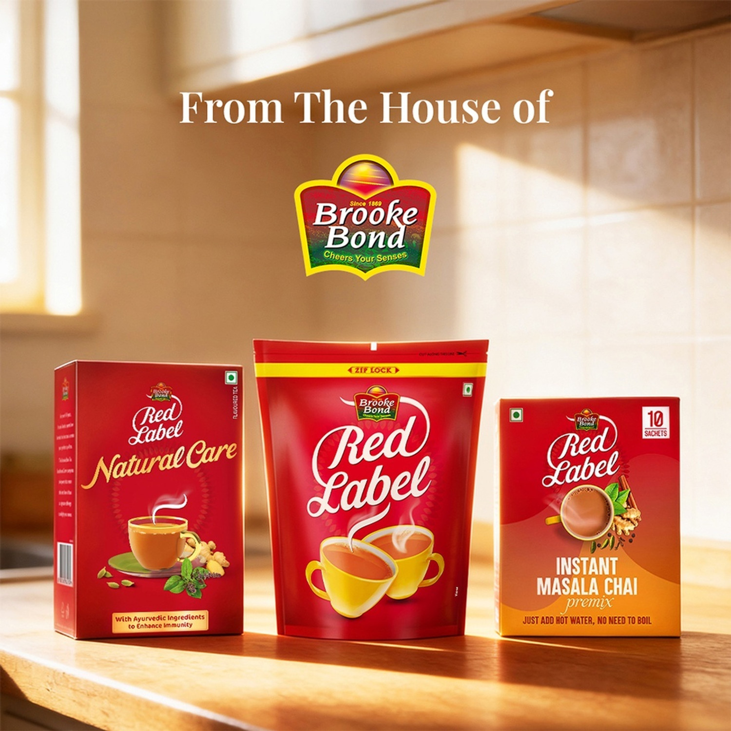 Image of Red Label Natural Care Tea with 5 Ayurvedic Ingredients Ginger, Cardamom, Tulsi, Mulethi, Ashwagandha Black Tea Box