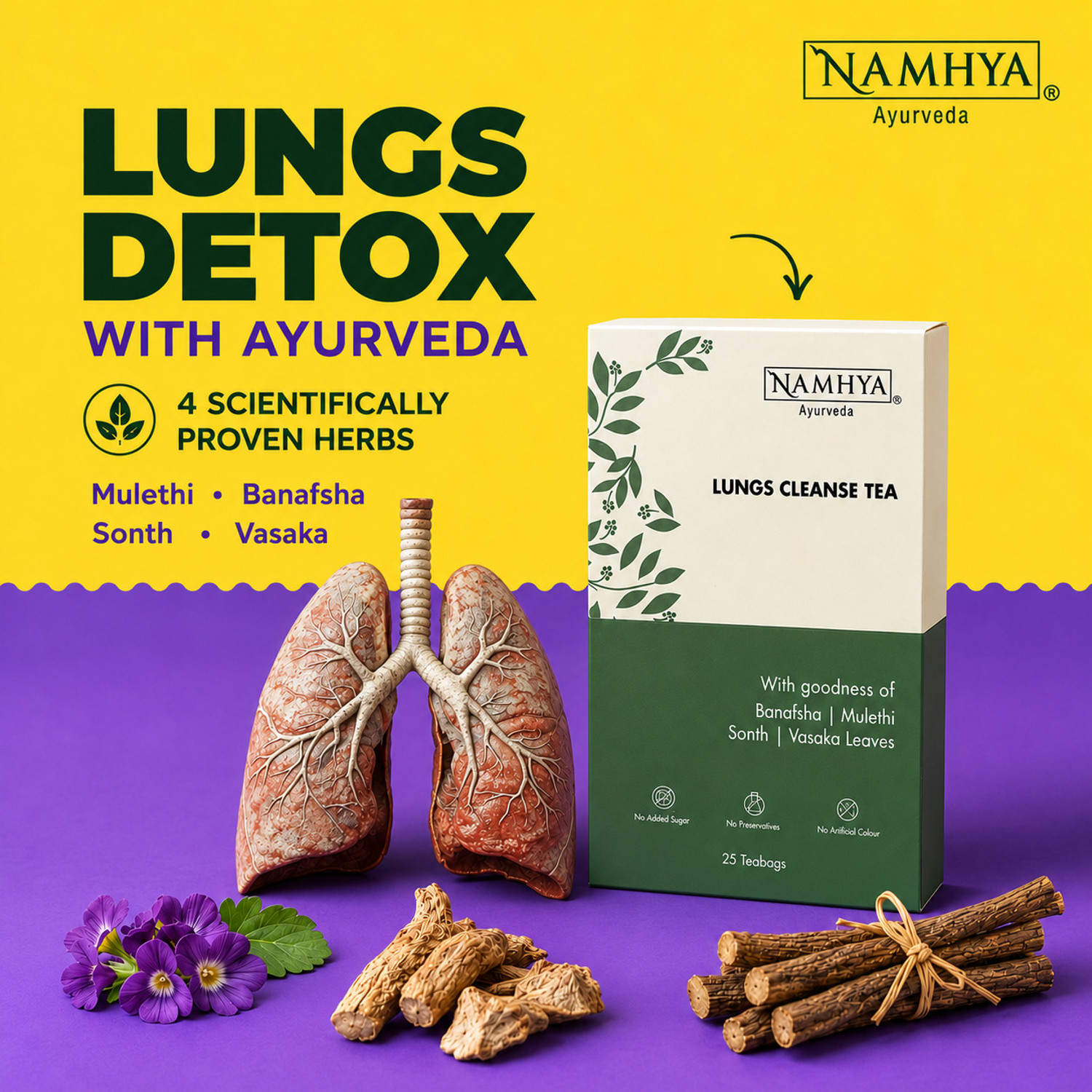 Image of NAMHYA FOODS Lungs Cleanse Loose Tea For Cold, Cough and Chest Congestion Herbal Tea Unflavoured Herbal Tea Pouch