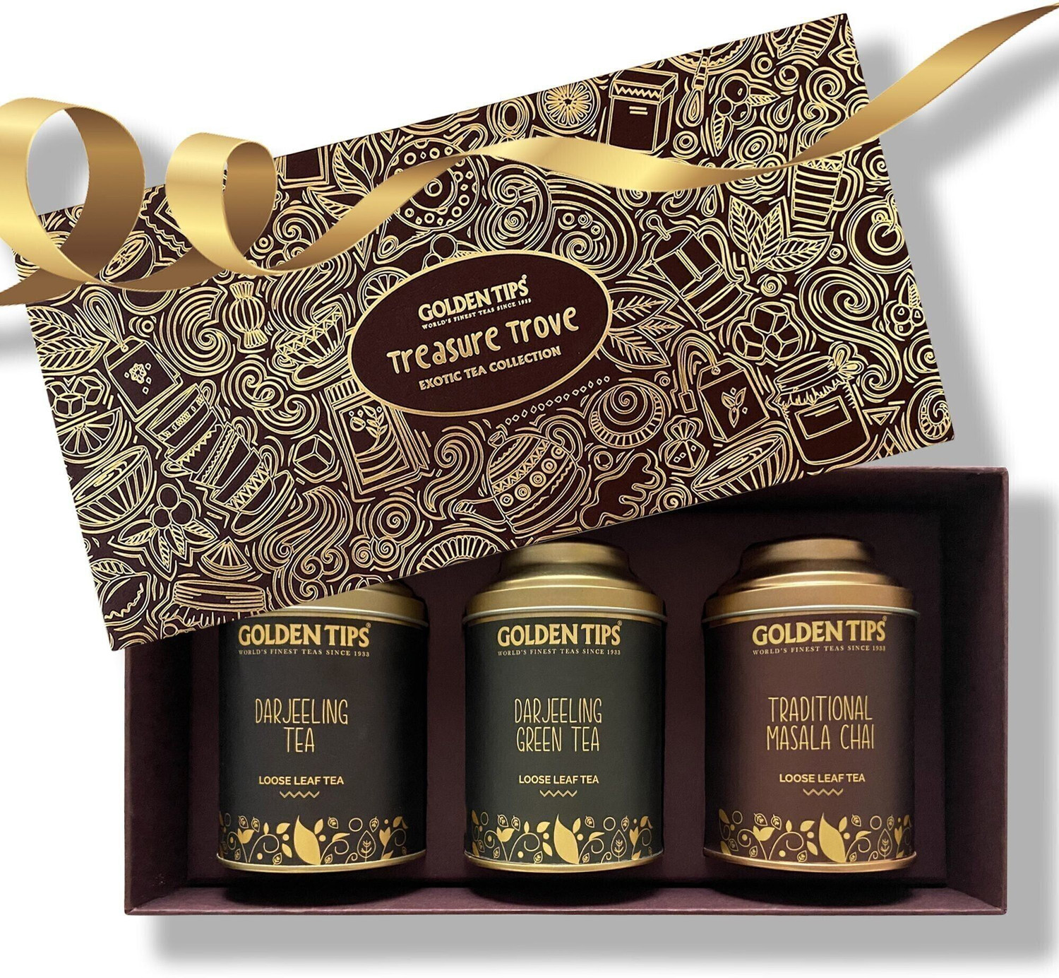Image of Golden Tips Darjeeling Tea, Darjeeling Green Tea and Masala Chai Spices Tea Festive Gift Box