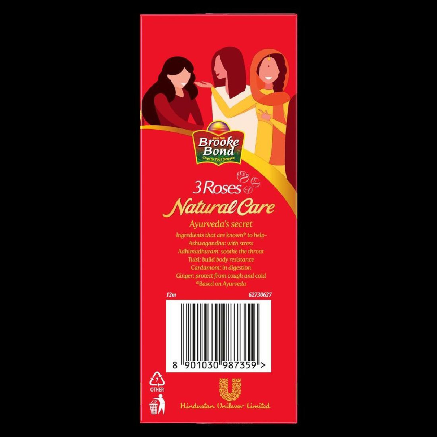 Image of 3 Roses Natural Care Ginger, Cardamom, Tulsi, Ashwagandha, Liquorice Tea Box