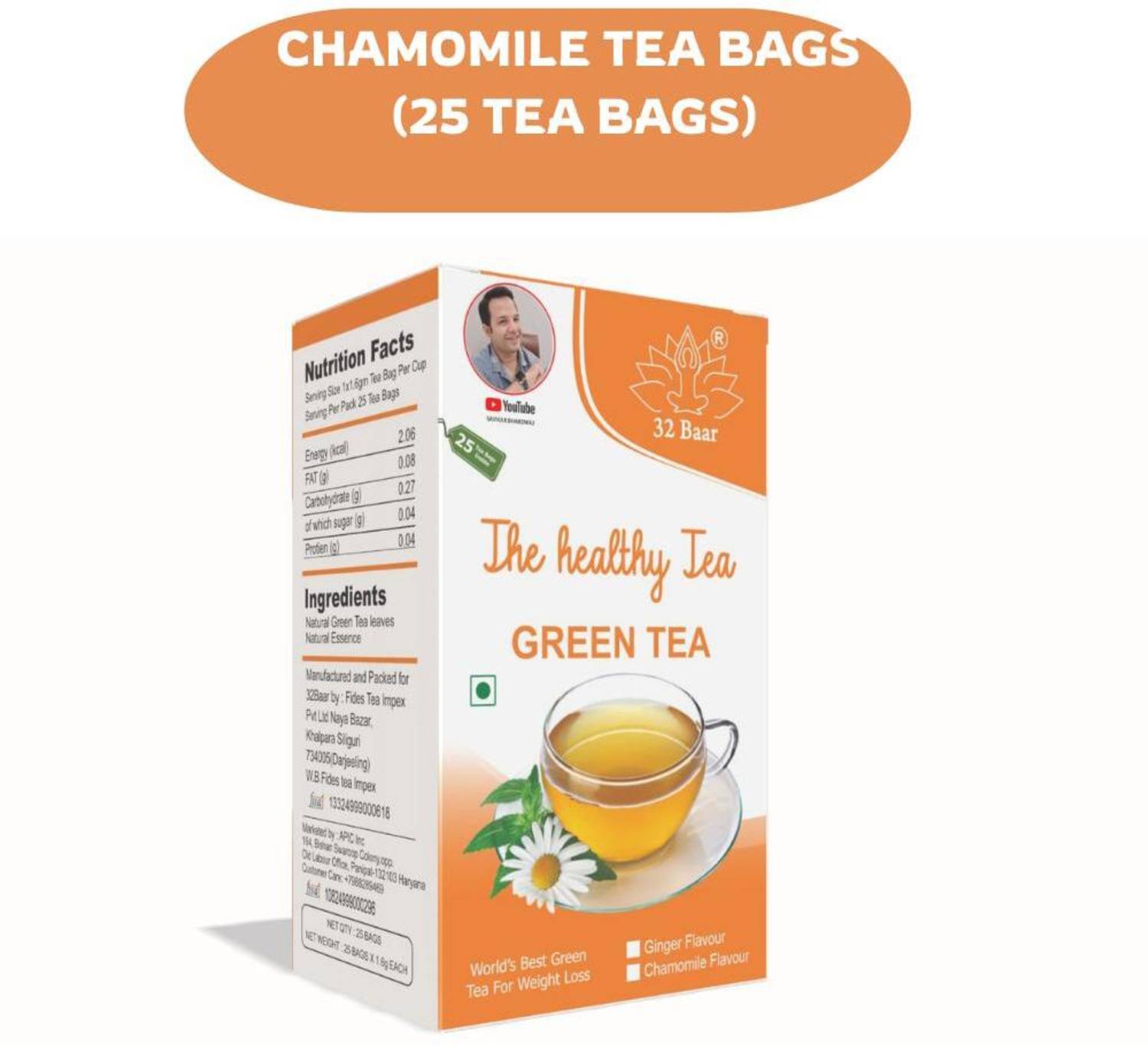 32 Baar Chamomile Tea Bag Green Tea Bags Box