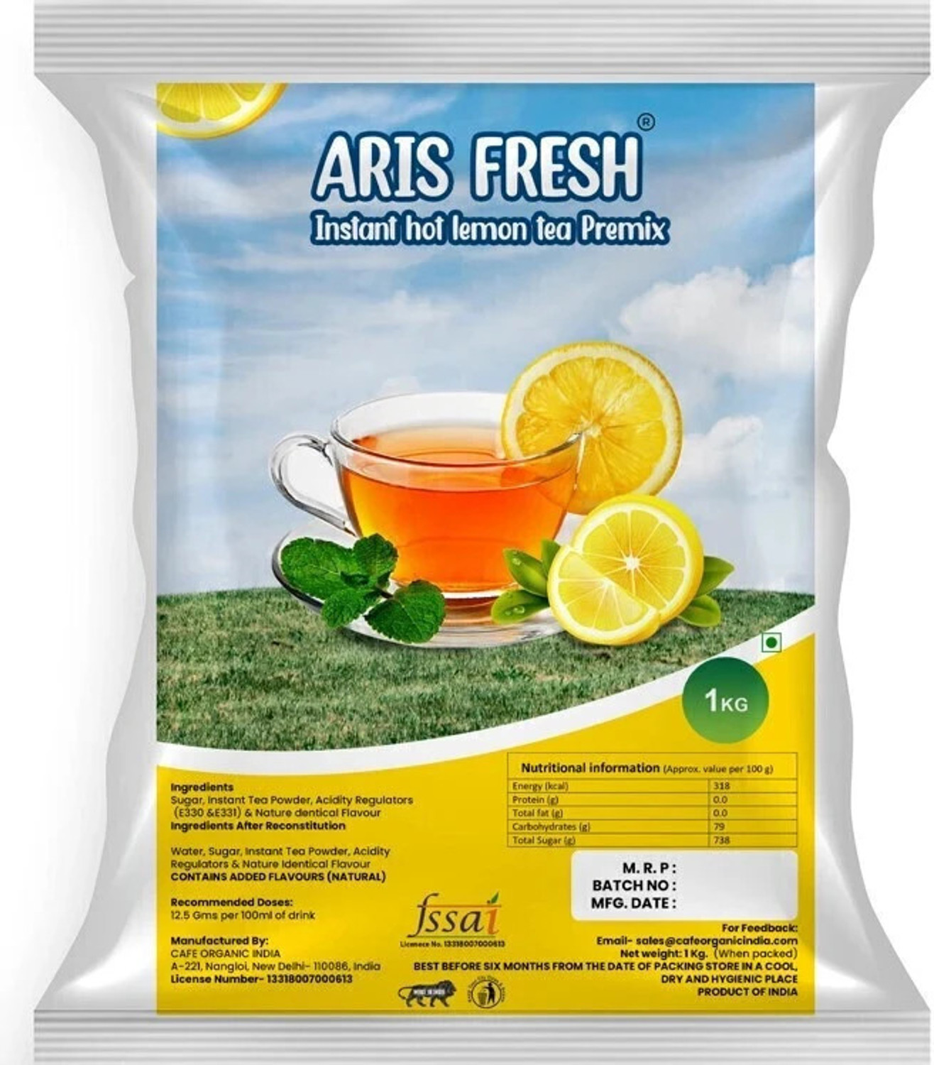 Image of Aris fresh Hot lemon tea premix 1 kg Lemon Instant Tea Pouch