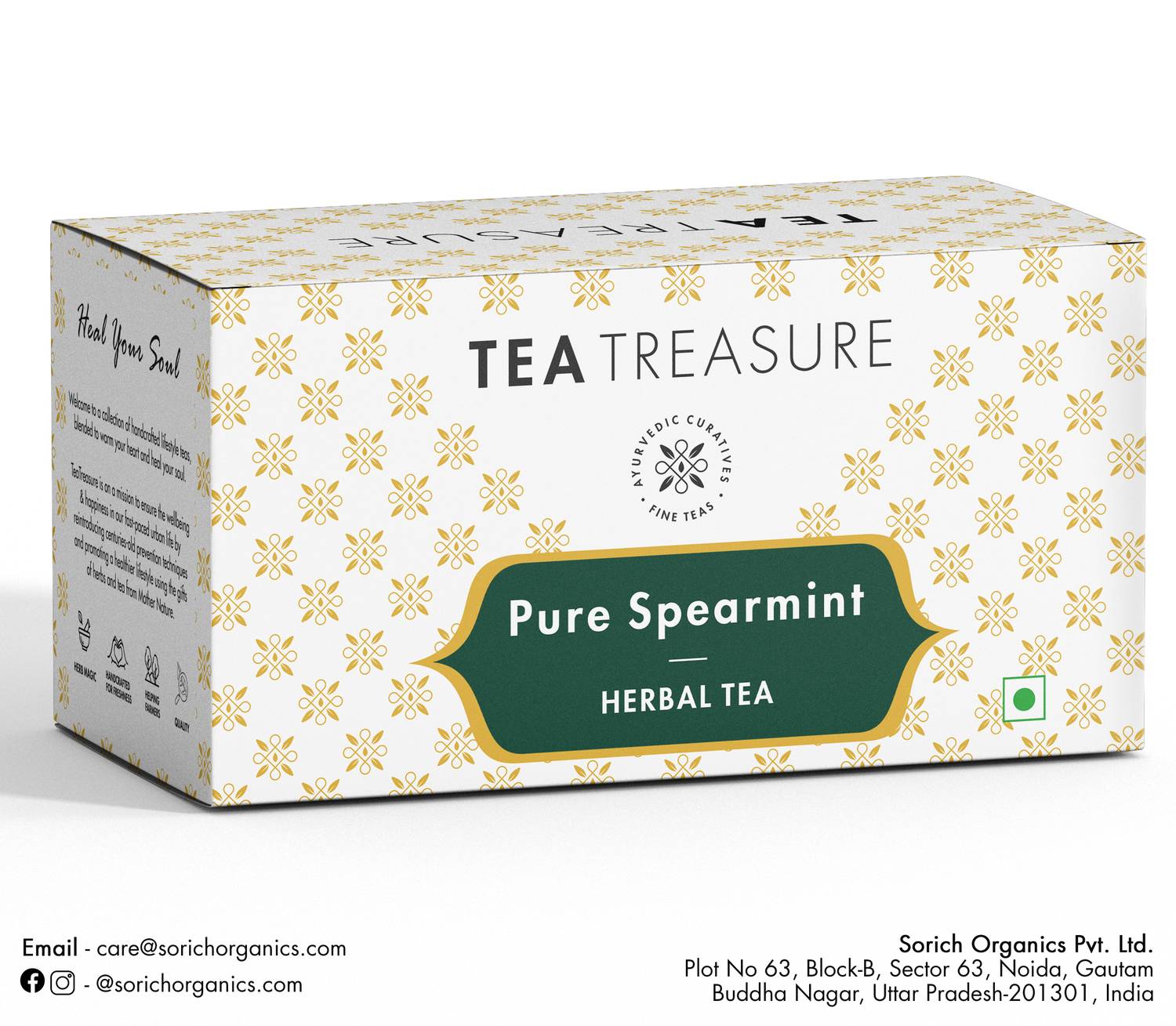 TeaTreasure Spearmint Herbal Tea 25 Tea Bags Mint Herbal Tea Box