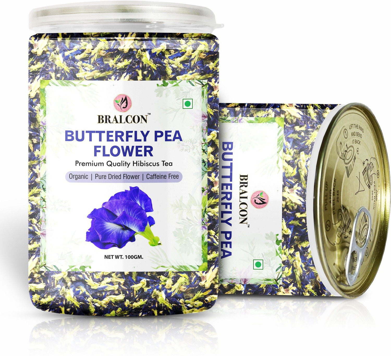 Image of BRALCON Organic Butterfly Pea Flower Tea, Lemongrass Tea Combo Pack 100g Each| Herbal Tea Plastic Bottle