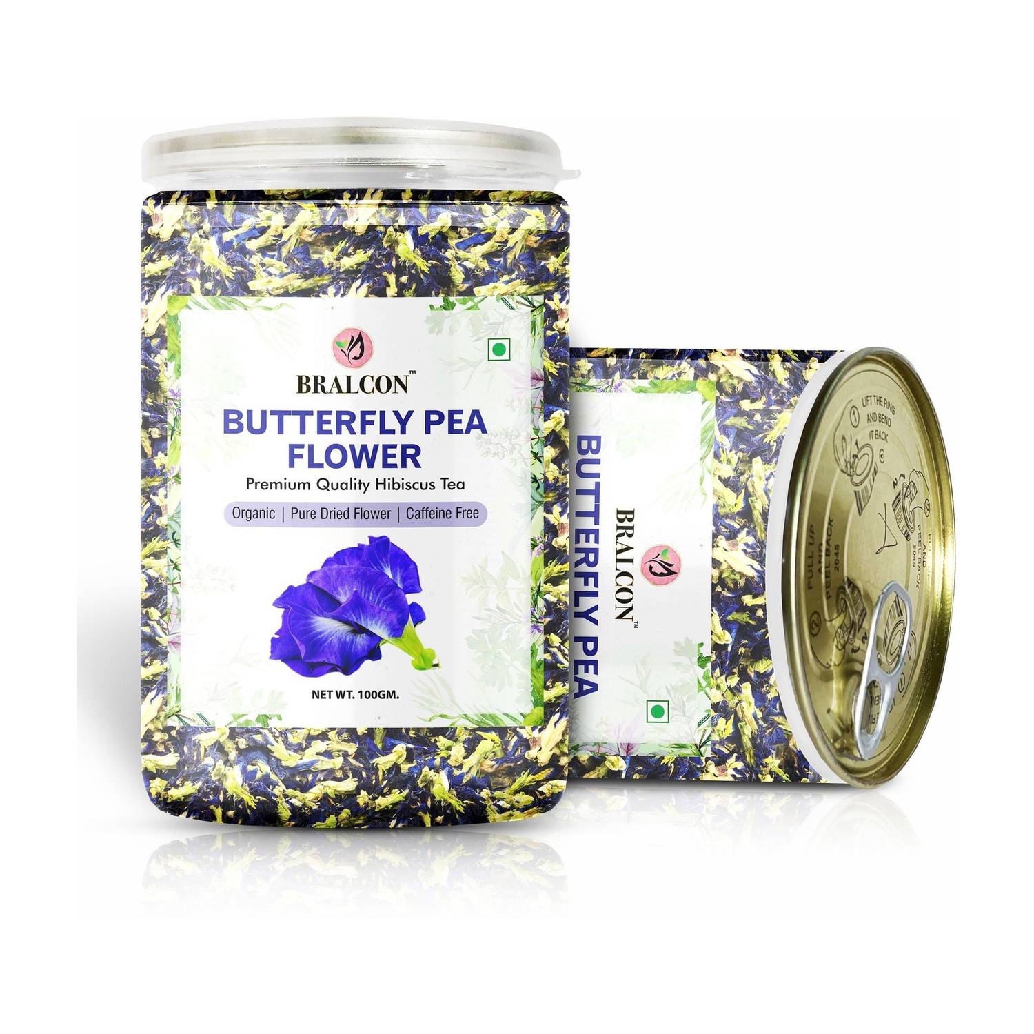 BRALCON Organic Butterfly Pea Flower Tea- 100g | 100 % Natural Whole Leaf Tea | Herbal Tea Plastic Bottle