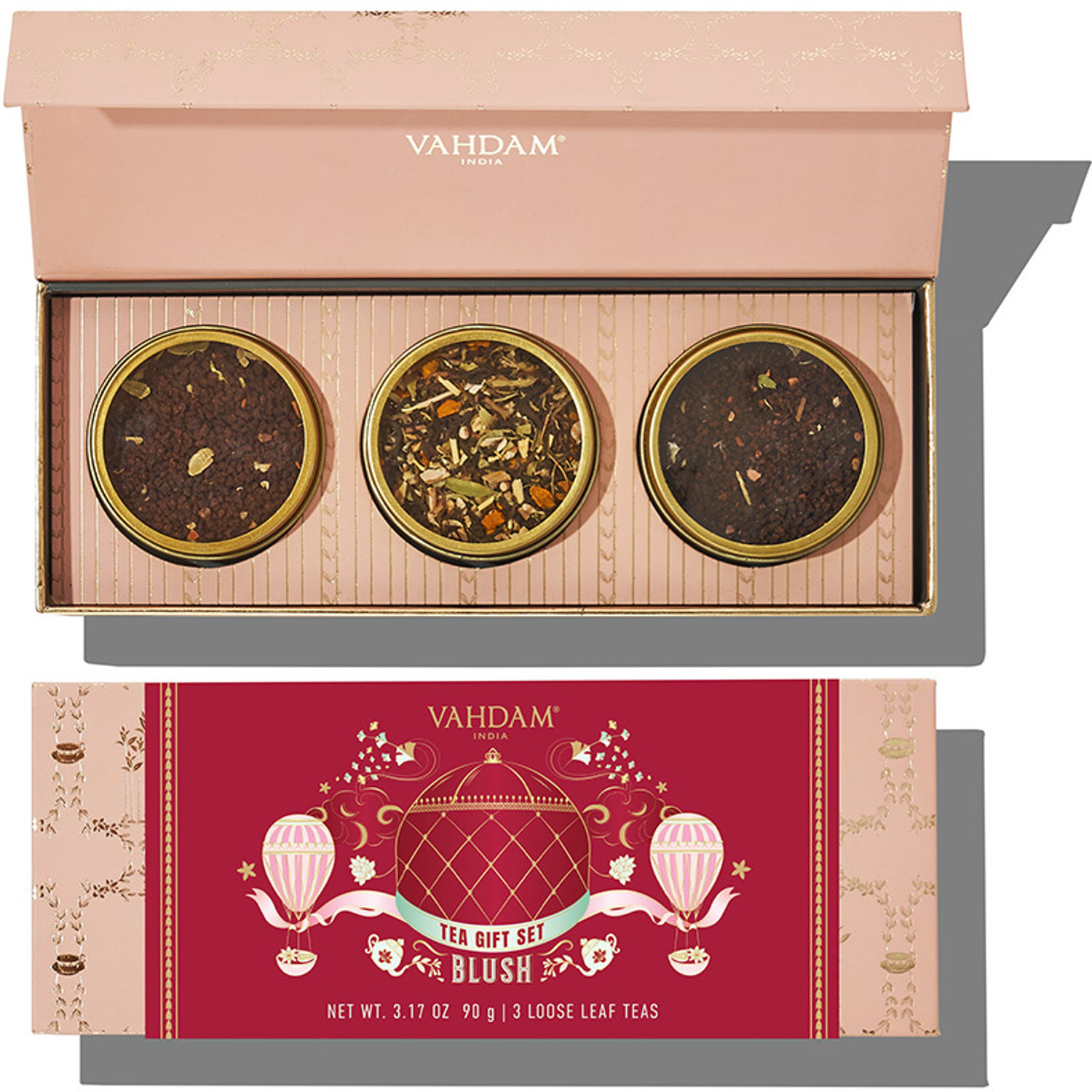 Image of Vahdam Blush - 3 Assorted Assorted Tea Blend Festive Gift Box