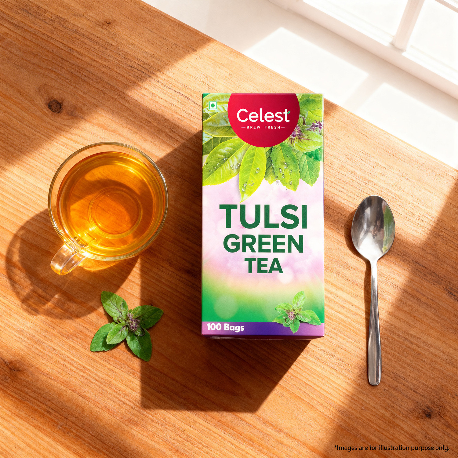 Image of Celest Tulsi Green, 100 Tea Bags | Green Tea - Tulsi | Green Tea | Tulsi Green Tea Bags Box