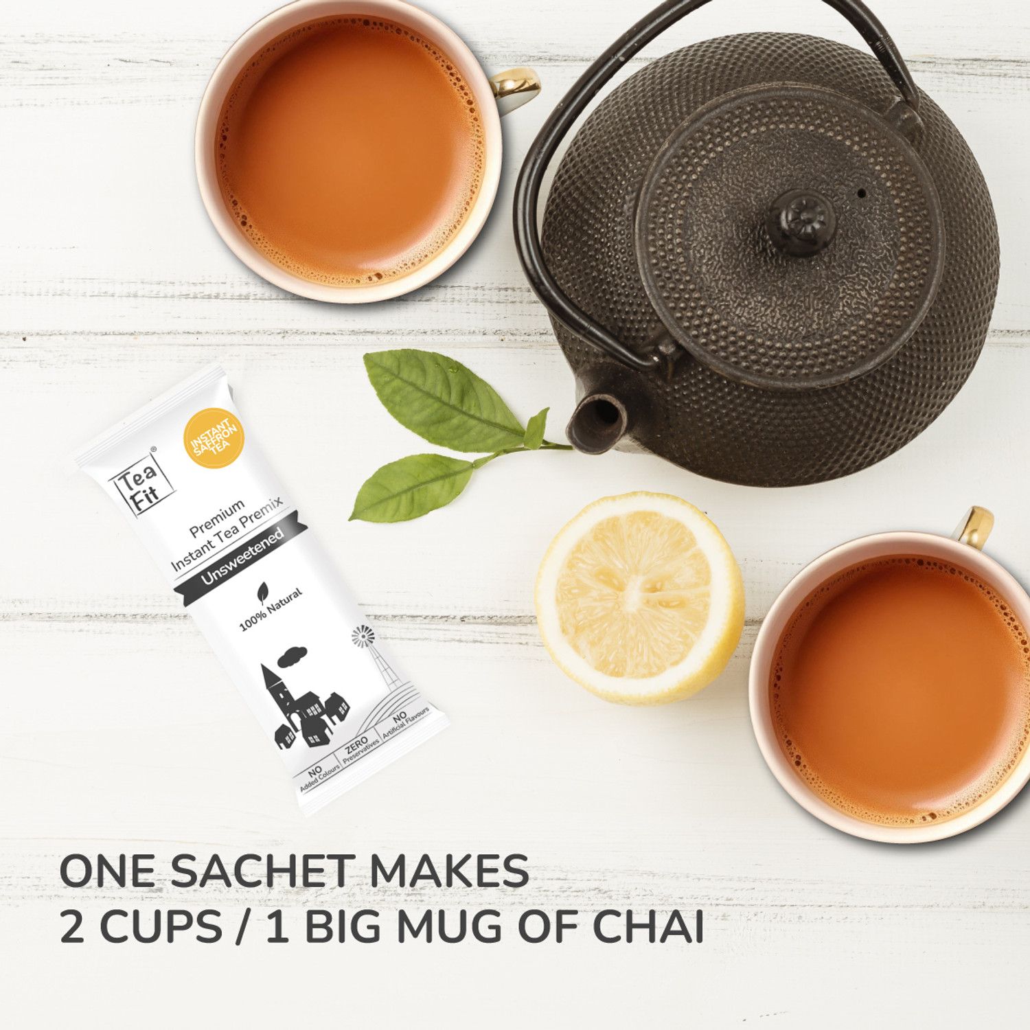 Image of TeaFit Premium Zero Sugar Instant Saffron Tea Pack of 1 Sachets Saffron Instant Tea Box