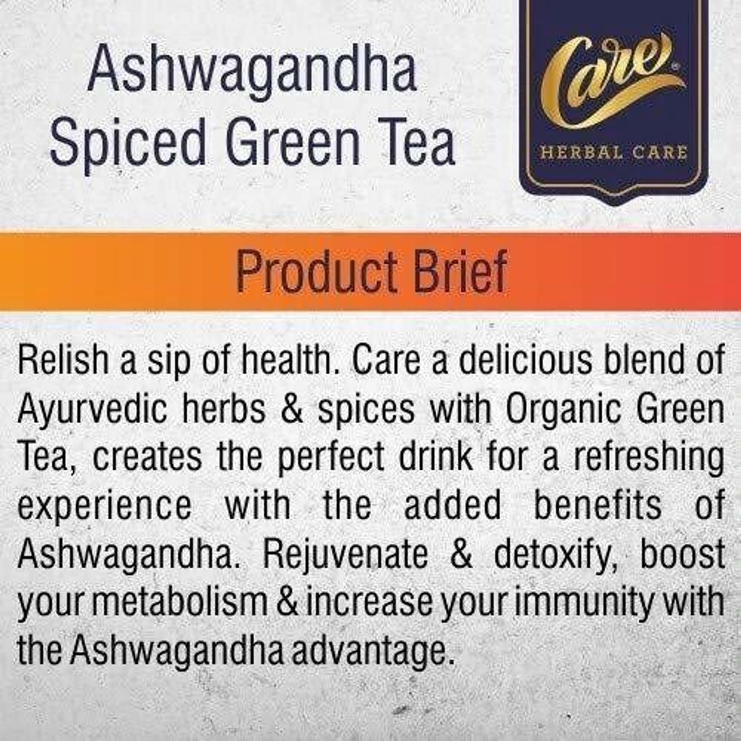 Image of CARE Ashwagandha Spiced Green Tea 2 Black Pepper, Cardamom, Cinnamon, Cloves, Ginger, Tulsi Herbal Tea Bags Box