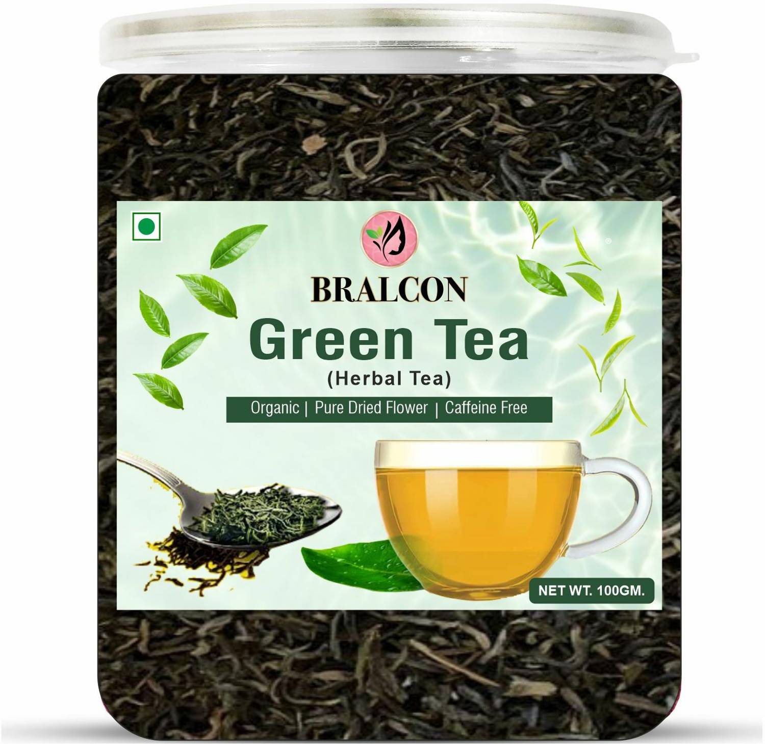 BRALCON Organic Green Tea - 100g | 100% Pure & Natural Herbal Green Tea Leaves | Green Tea Plastic Bottle