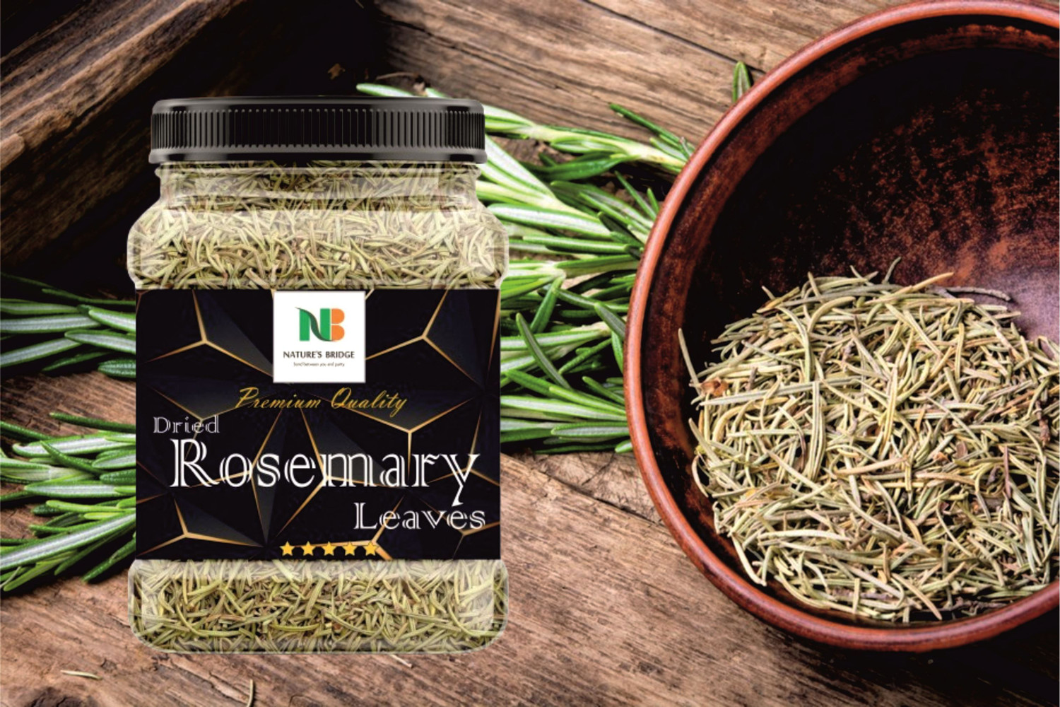 Image of Nature's Bridge Rosemary Dried Leaves | Dry Rosemary - For Hair Growth & Rosemary Tea 50 Gm Jar Unflavoured Herbal Infusion Tea Plastic Bottle