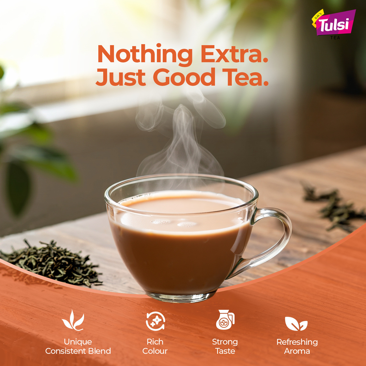 Image of G.M.'S TULSI TEA CTC Leaf|Authentic Assam Tea|Premium Chai Patti|Rich Aroma|25+ Years of Trust Unflavoured Black Tea Pouch