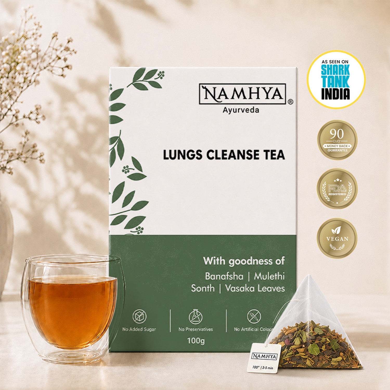 Image of NAMHYA FOODS Lungs Cleanse Loose Tea For Cold, Cough and Chest Congestion Herbal Tea Unflavoured Herbal Tea Pouch