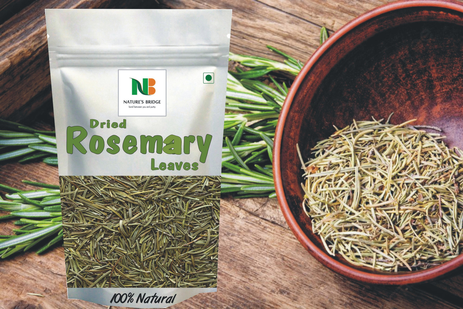 Image of Nature's Bridge Rosemary Dried Leaves | Dry Rosemary - For Hair Growth & Rosemary Tea - 50 Gm Unflavoured Herbal Infusion Tea Pouch