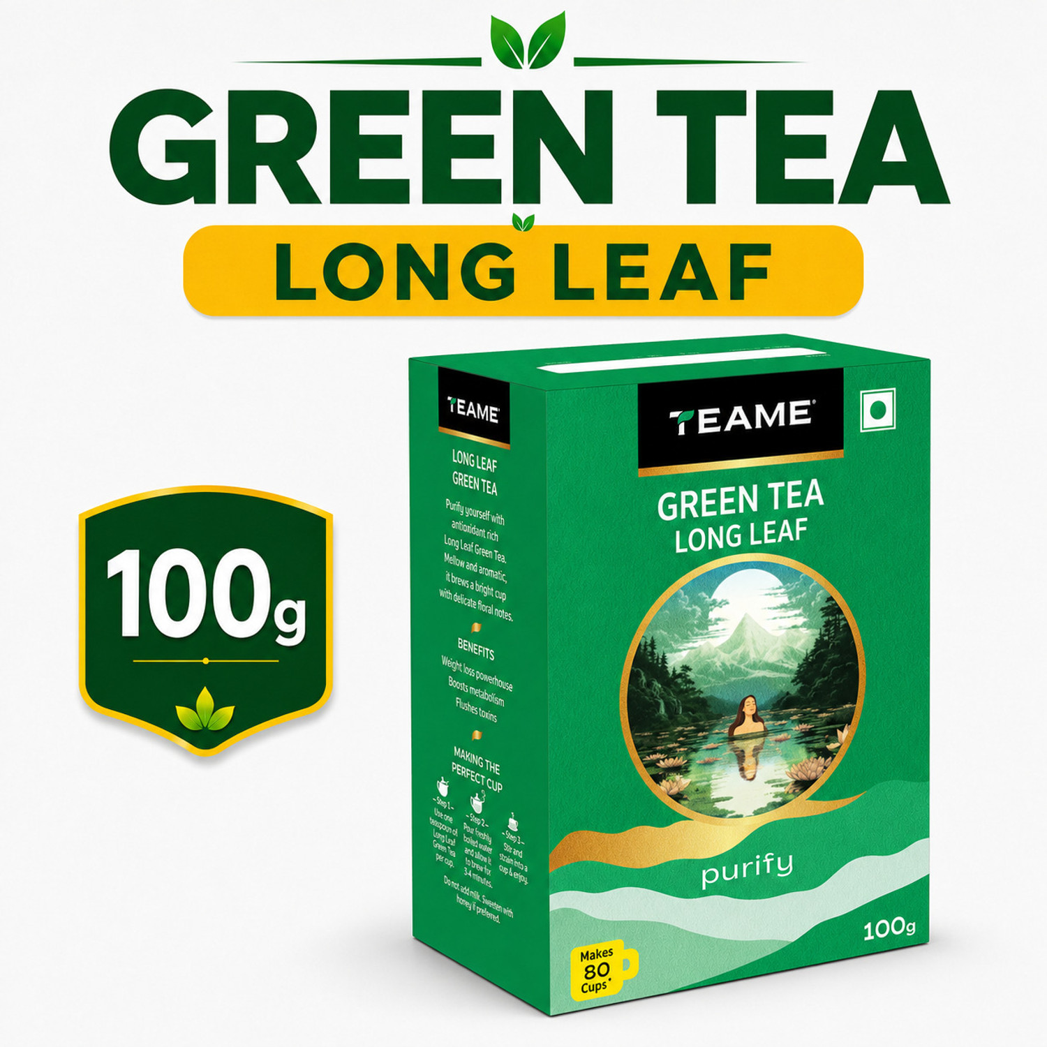 Image of TE-A-ME Long Leaf Green Tea 100 Gram Green Tea Box