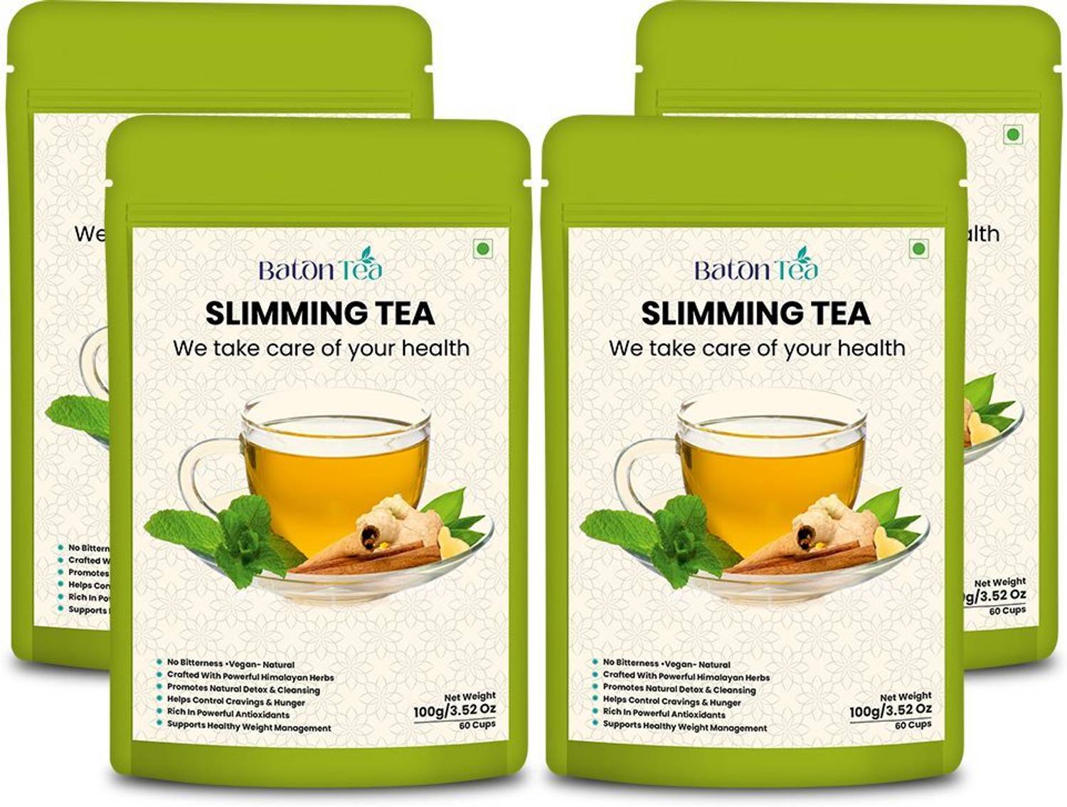 Baton Tea Slimming Herbal Green Tea | Loose Leaf Detox Blend 18 herbs Mint Herbal Tea Pouch